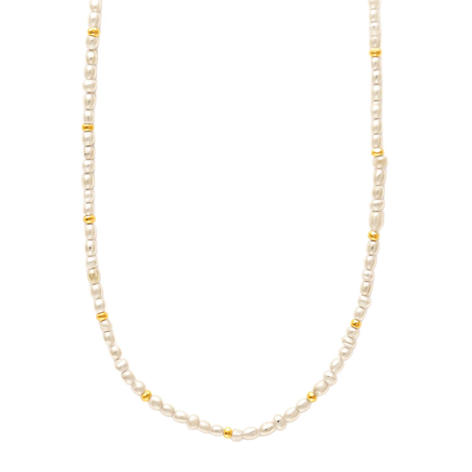 Baroque Natural Pearl Necklace With Gold-Plated Sterling Silver Spheres