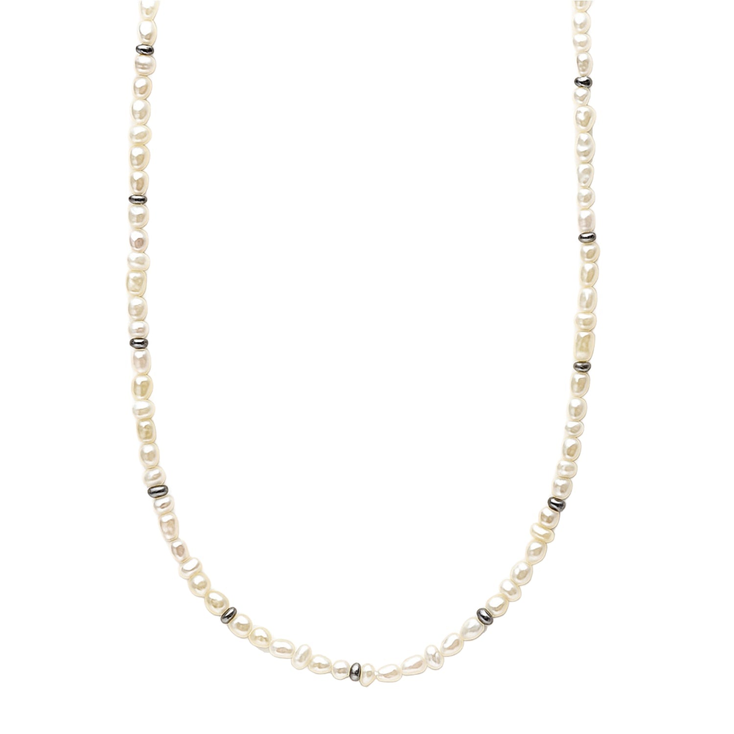 Baroque Natural Pearl Necklace With Sterling Silver Beads