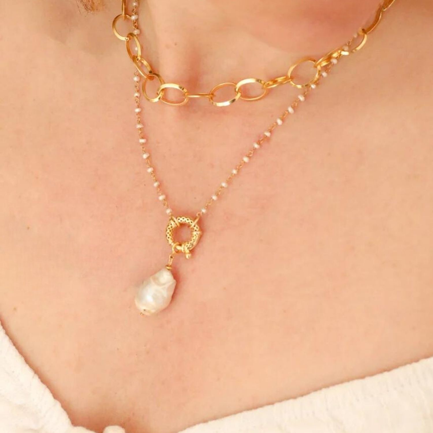 Baroque Pearl Chain Necklace
