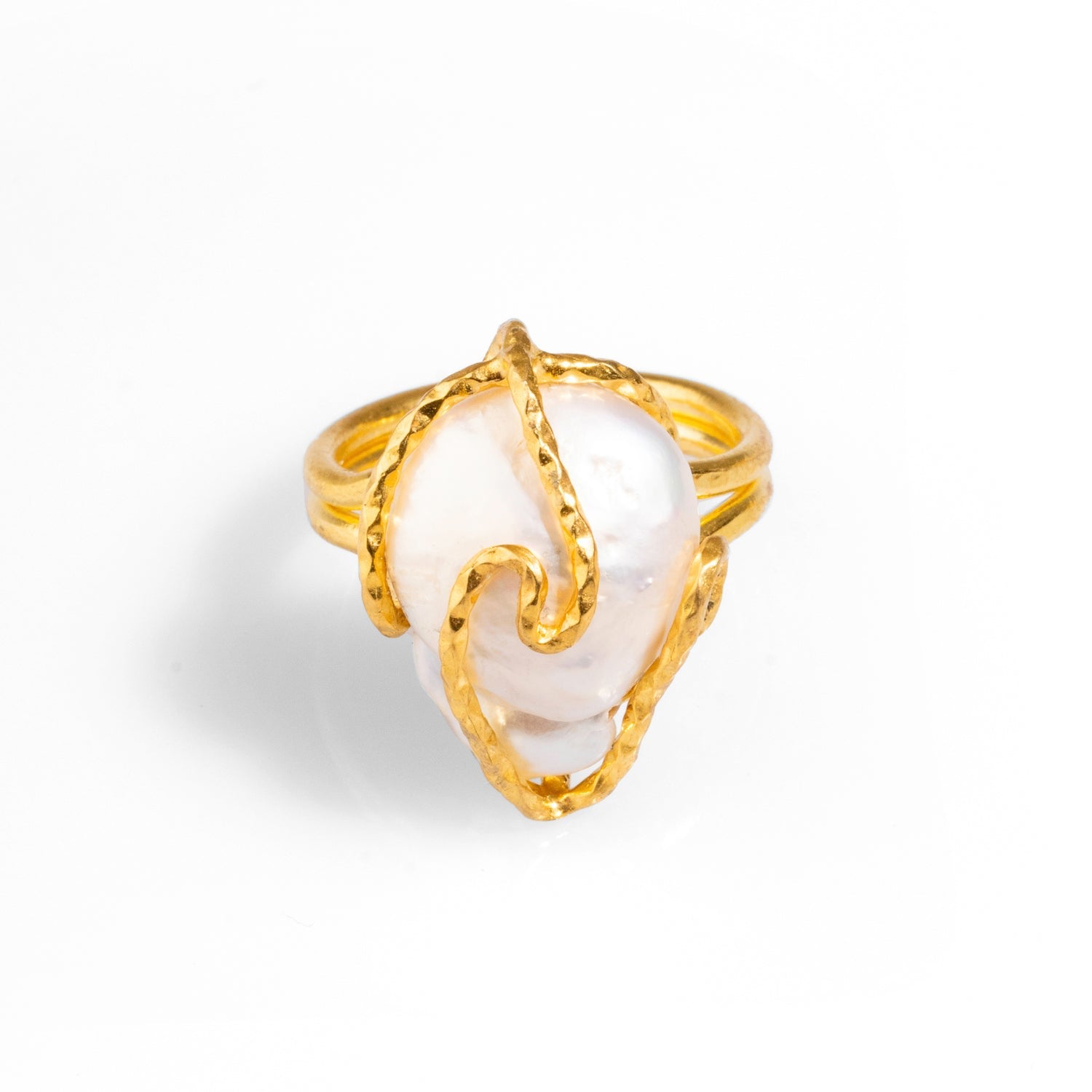 Baroque Pearl Gold Design Isis Chunky Ring - White