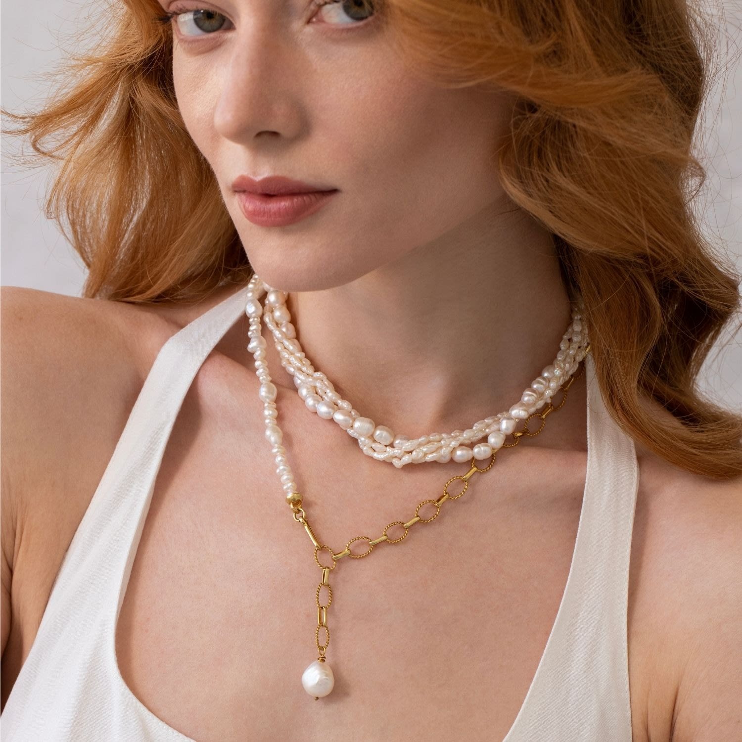 Baroque Pearl Lariat Dangle Necklace