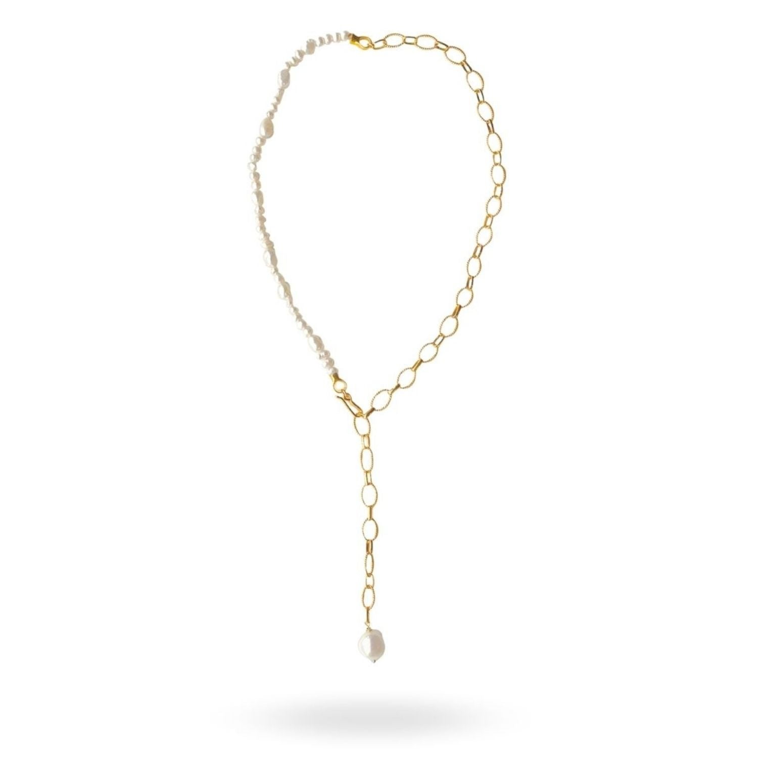 Baroque Pearl Lariat Dangle Necklace