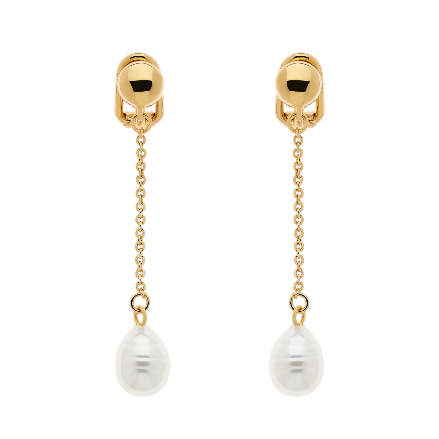 Baroque Pearl On Gold Drop Clip Earrings