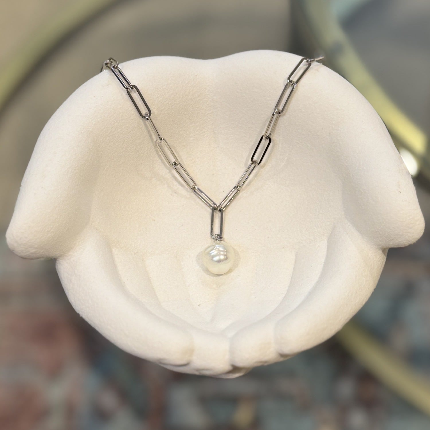 Baroque Pearl & Platinum Chain Necklace