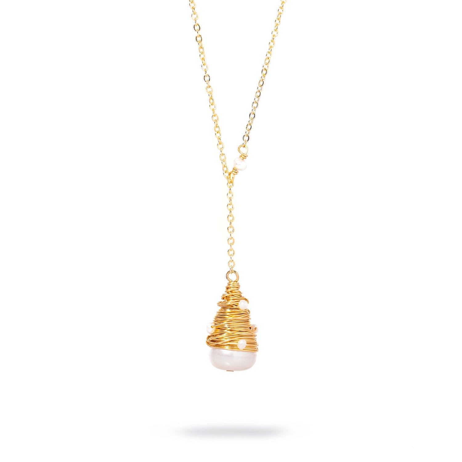 Baroque Pearl Teardrop & Gold Pendant Chain Necklace - Gold