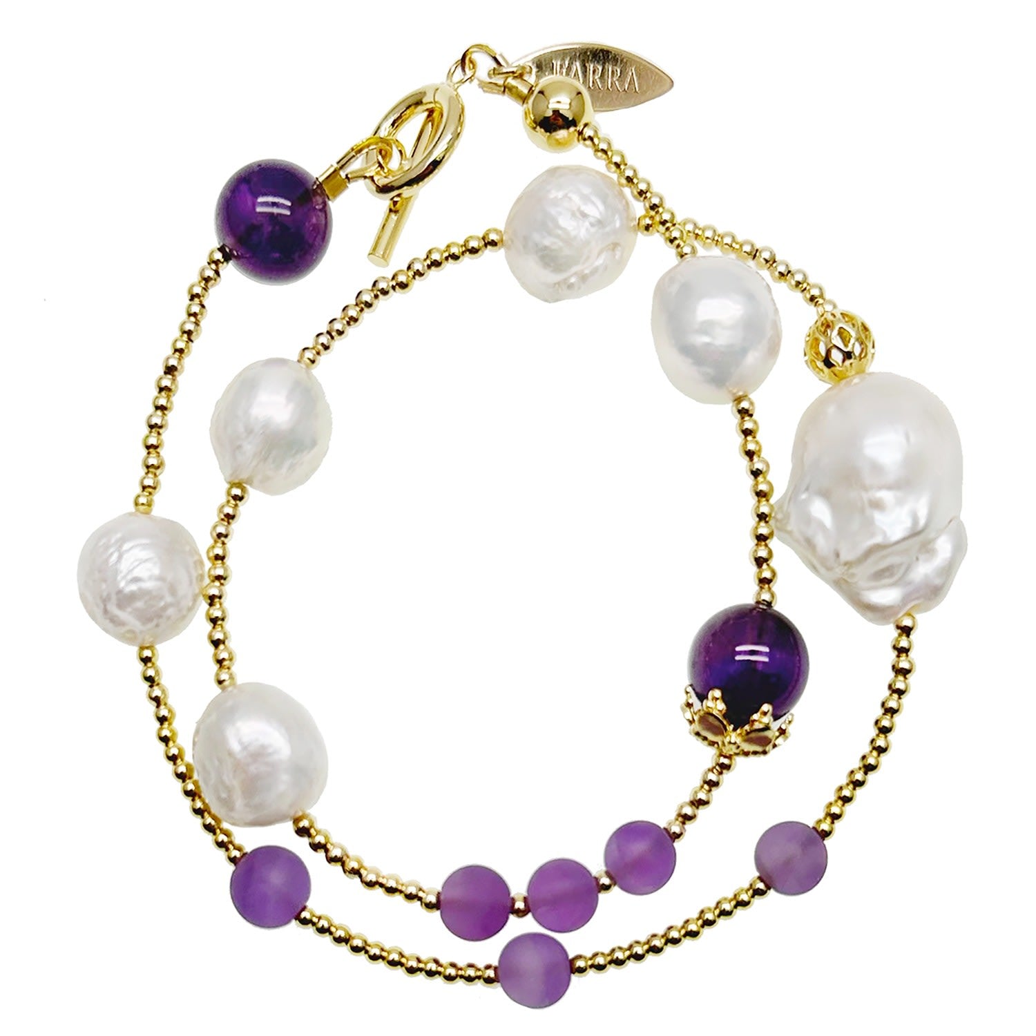 Baroque Pearl With Amethyst Double Layers Bracelet