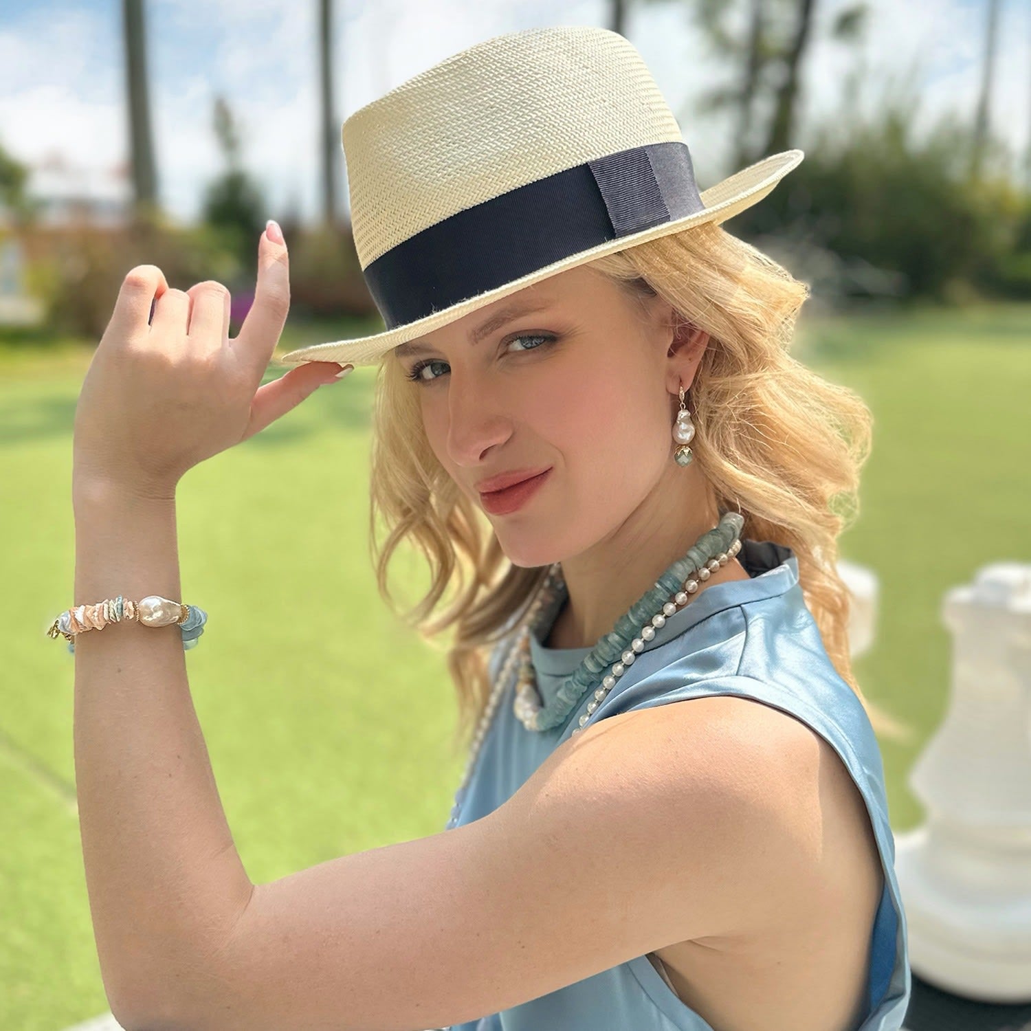 Baroque Pearl With Aquamarine Dangle Earrings