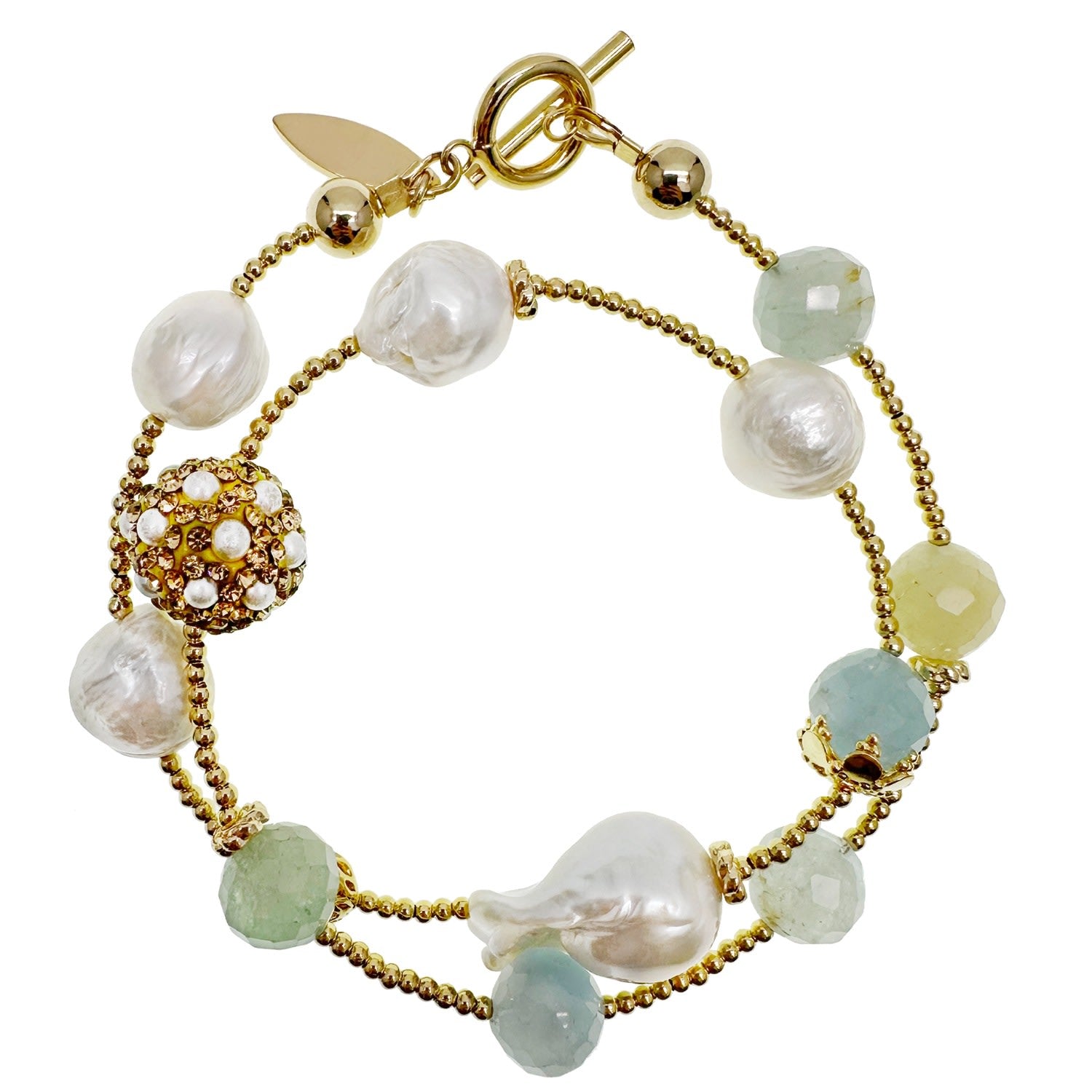 Baroque Pearl With Aquamarine Double Layers Bracelet