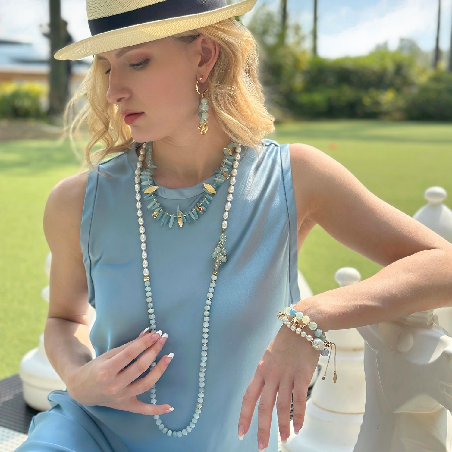 Baroque Pearl With Blue Lace Agate Bracelet