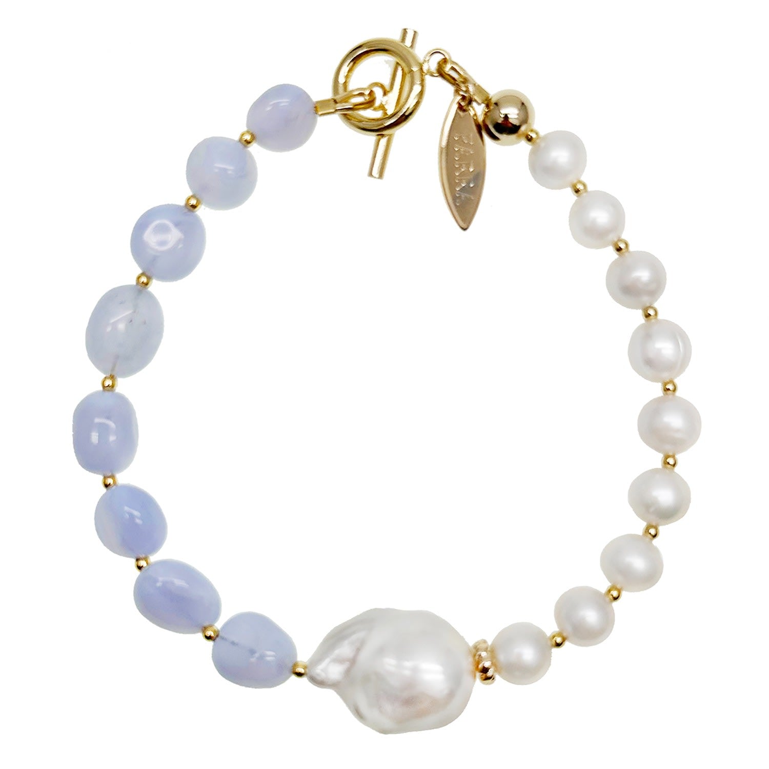 Baroque Pearl With Blue Lace Agate Bracelet