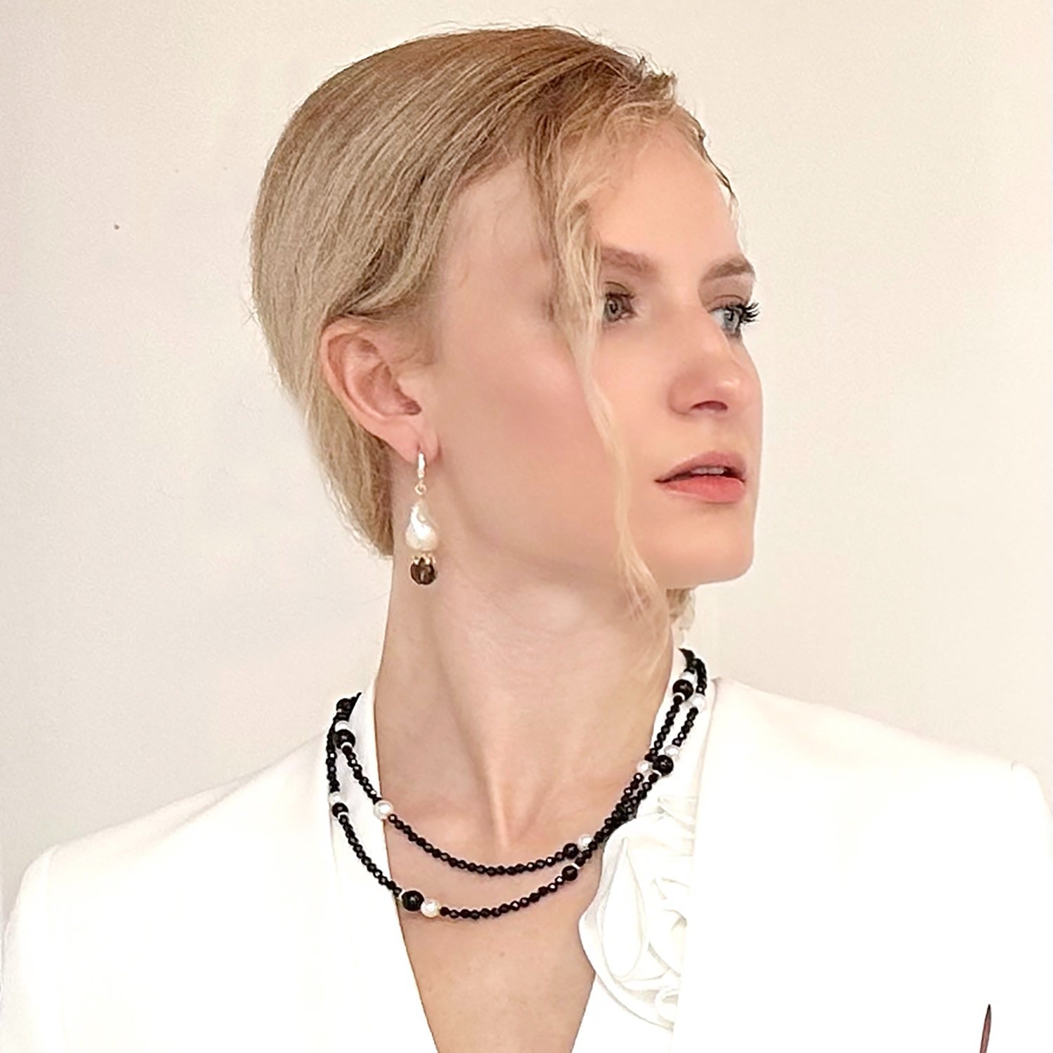 Baroque Pearl With Smoky Quartz Dangle Earrings