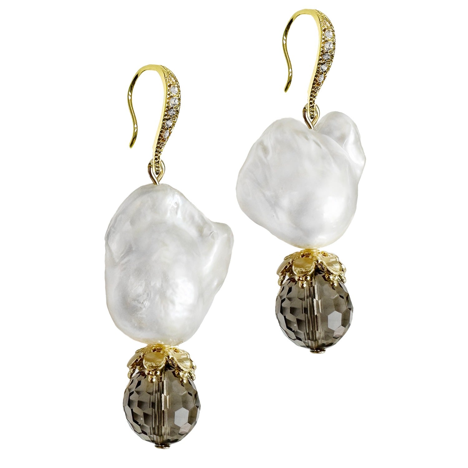 Baroque Pearl With Smoky Quartz Dangle Earrings