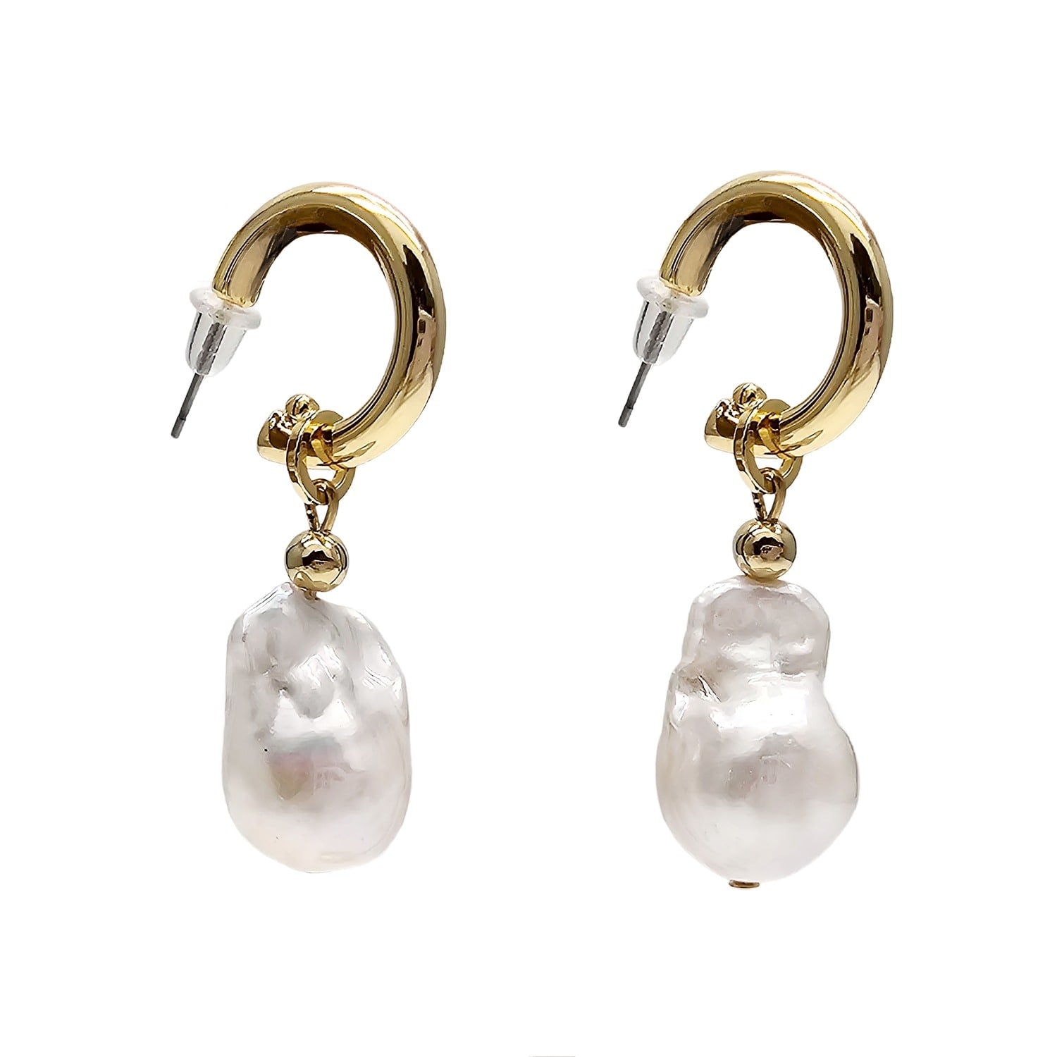 Baroque Pearls Dangle Hoop Earrings