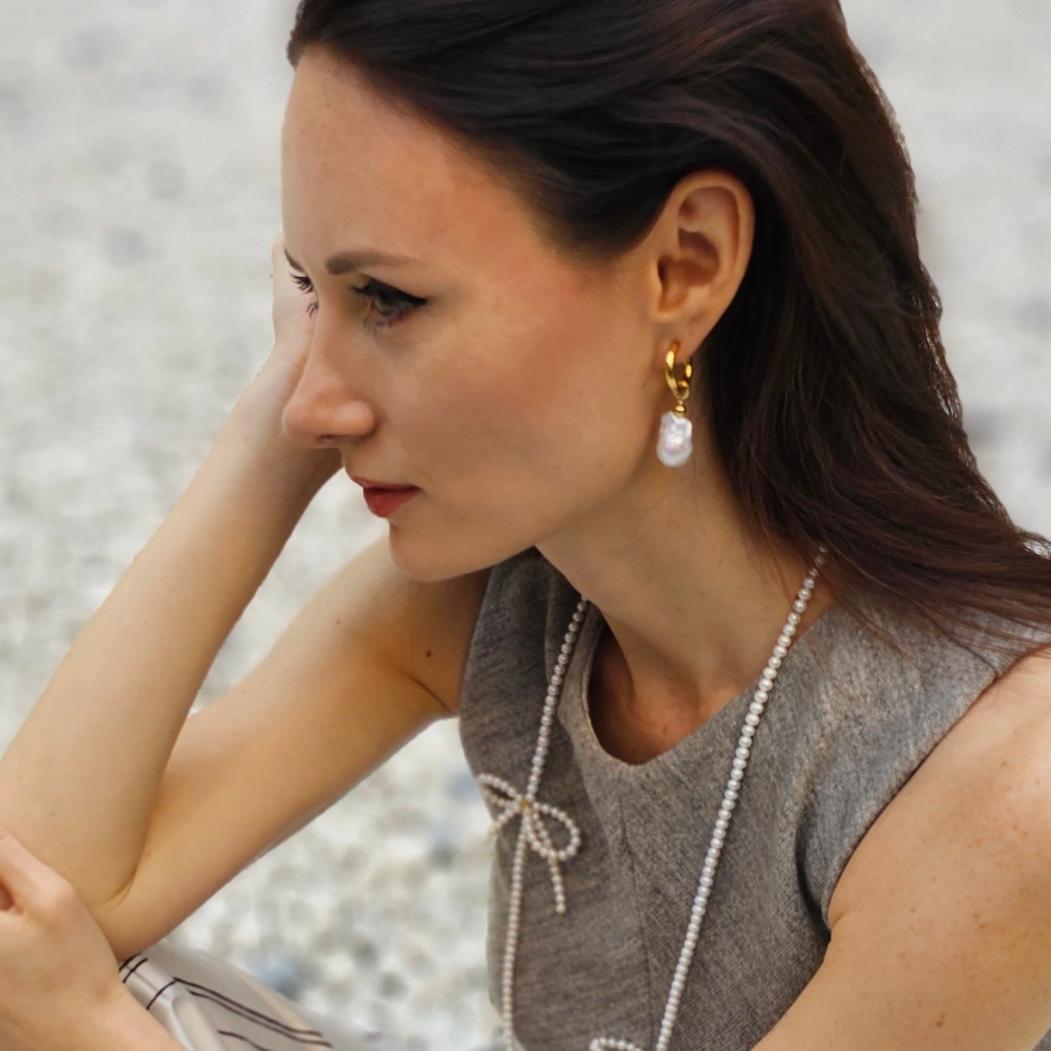 Baroque Pearls Dangle Hoop Earrings