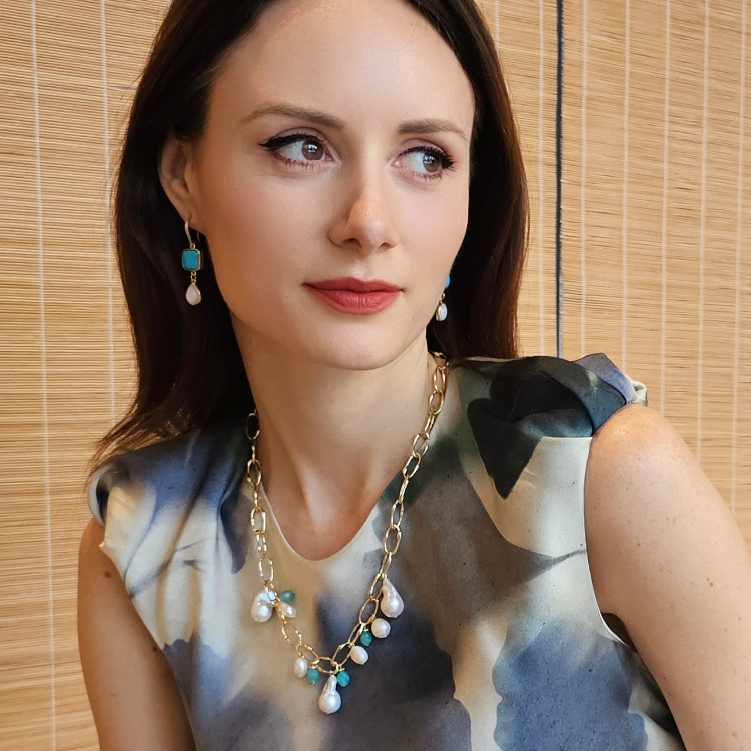 Baroque Pearls With Amazonite Charm Chain Necklace