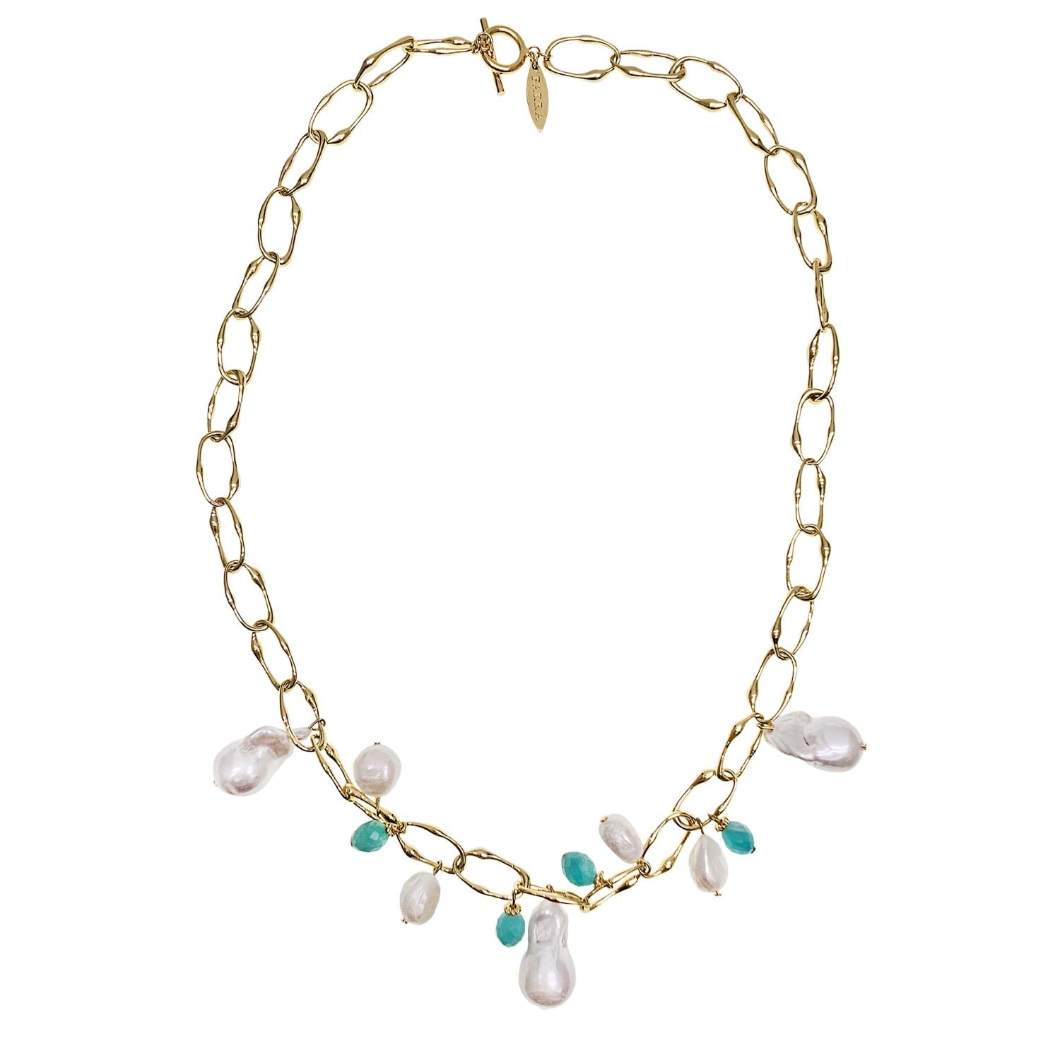 Baroque Pearls With Amazonite Charm Chain Necklace