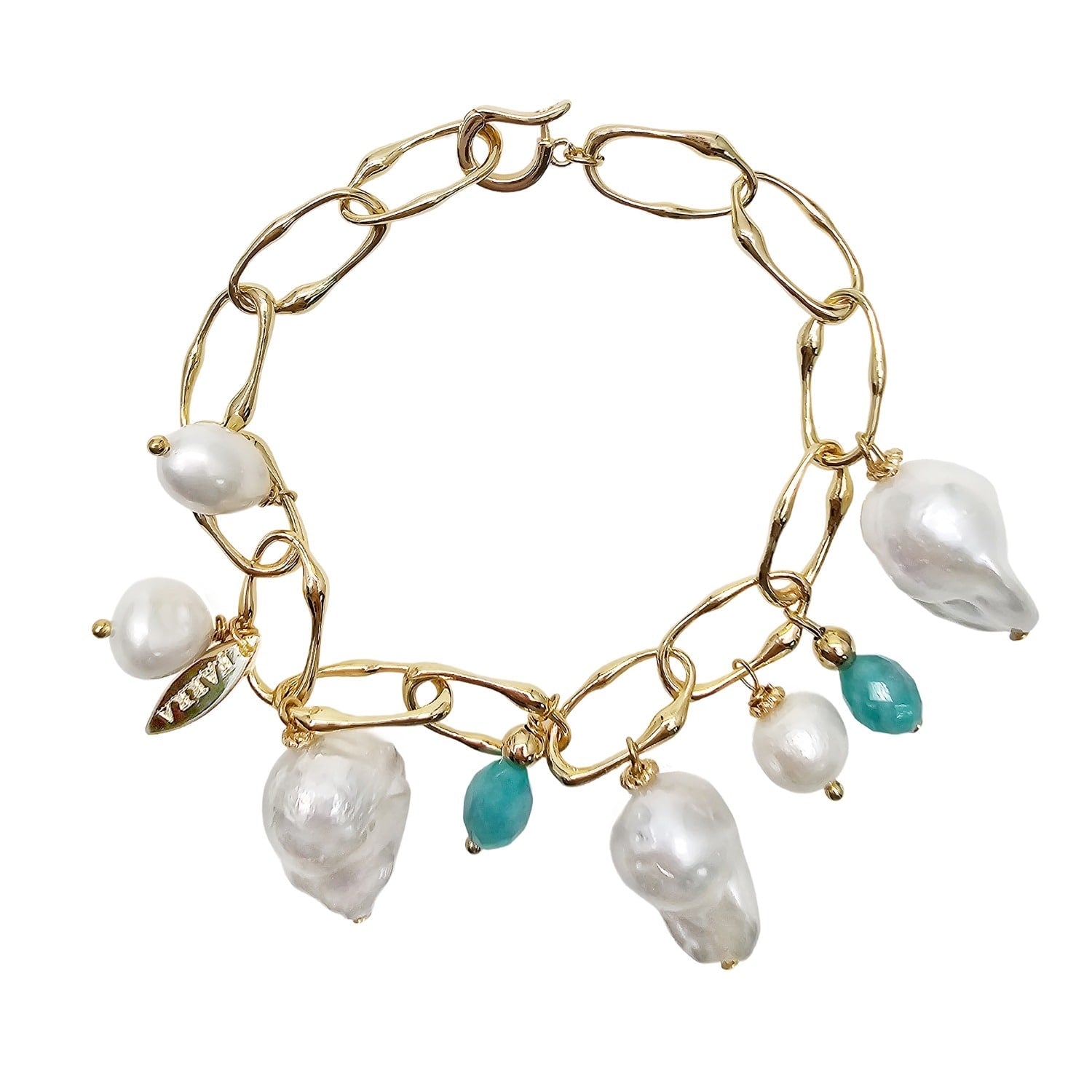 Baroque Pearls With Amazonite Charms Bracelet