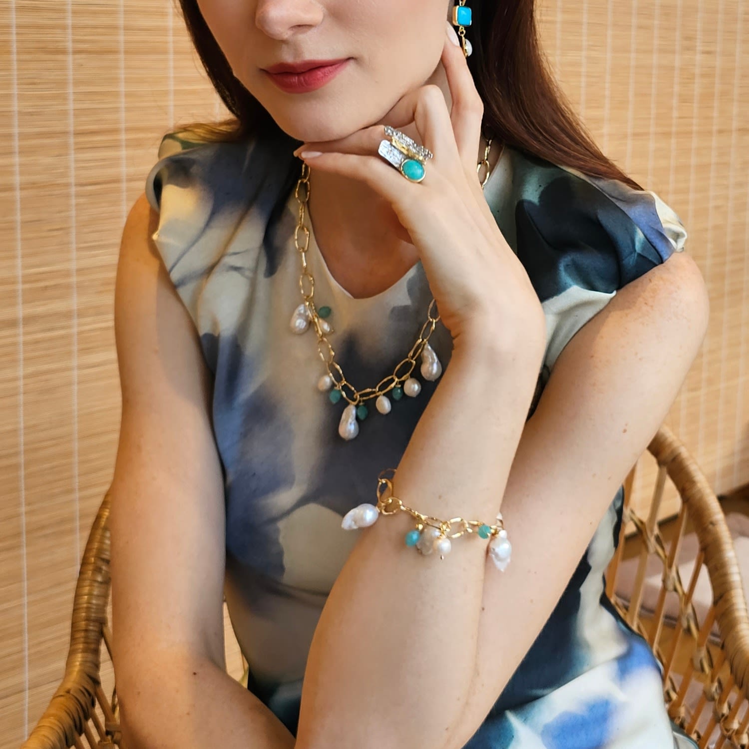 Baroque Pearls With Amazonite Charms Bracelet