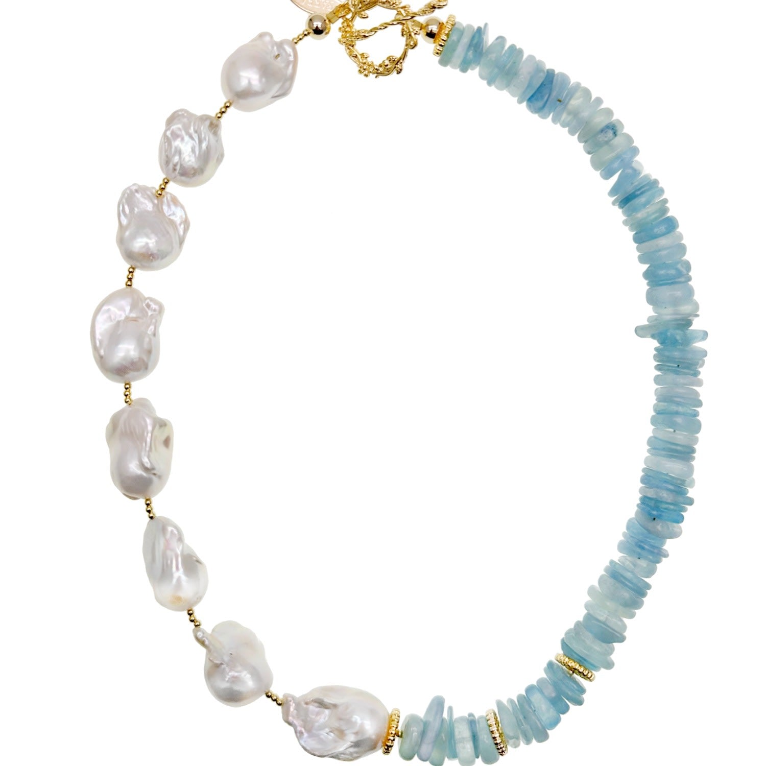 Baroque Pearls With Aquamarine Necklace