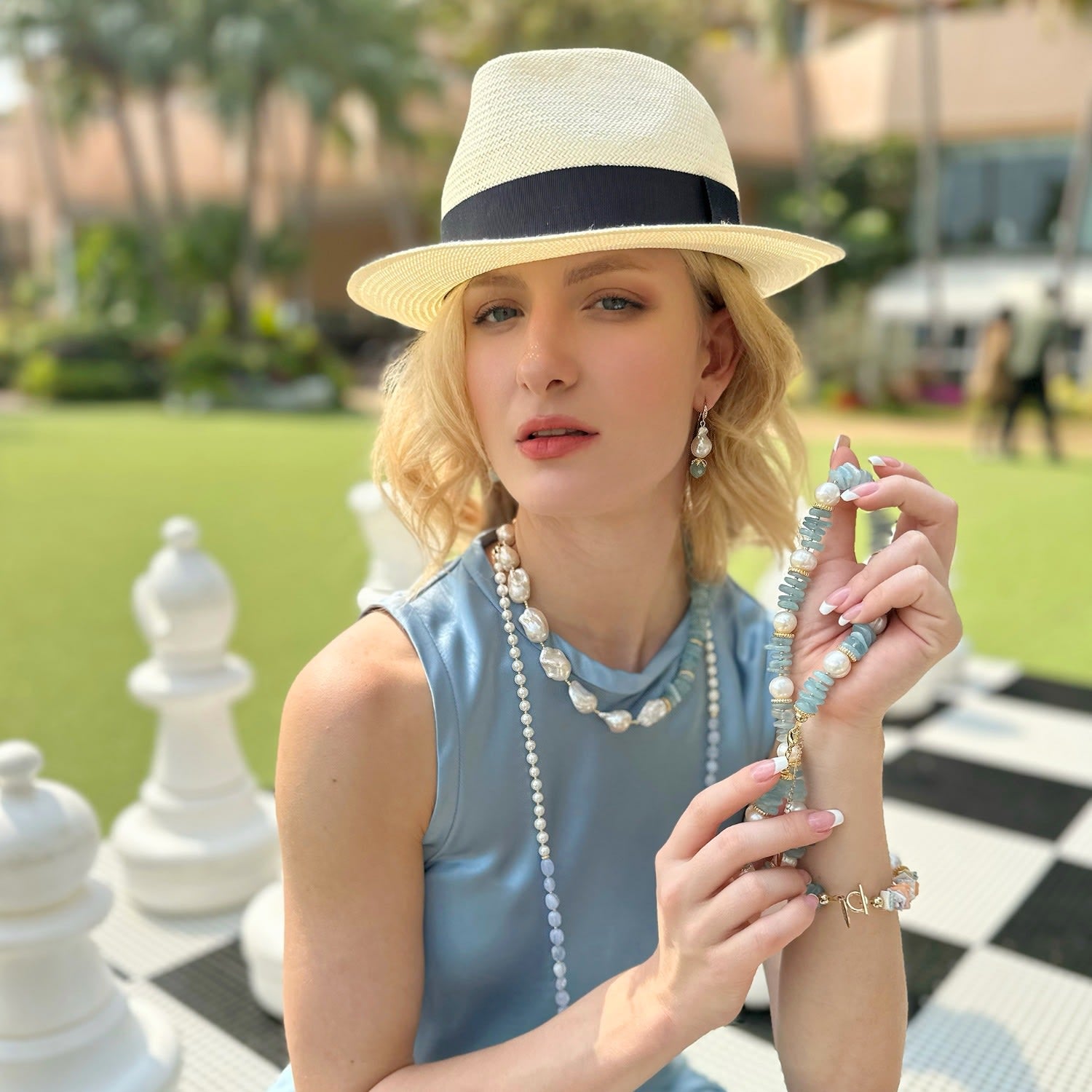 Baroque Pearls With Aquamarine Necklace