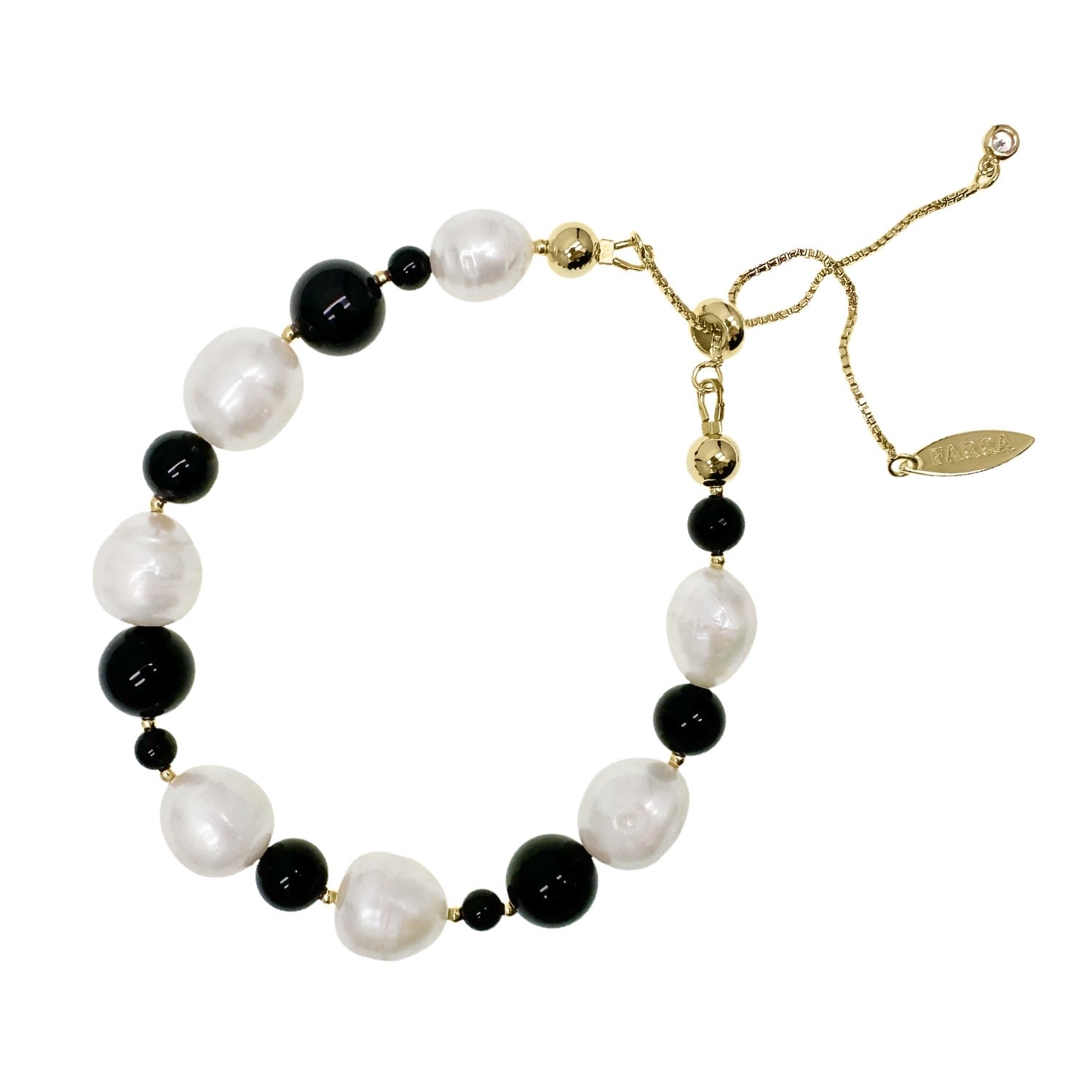 Baroque Pearls With Black Obsidian Adjustable Bracelet