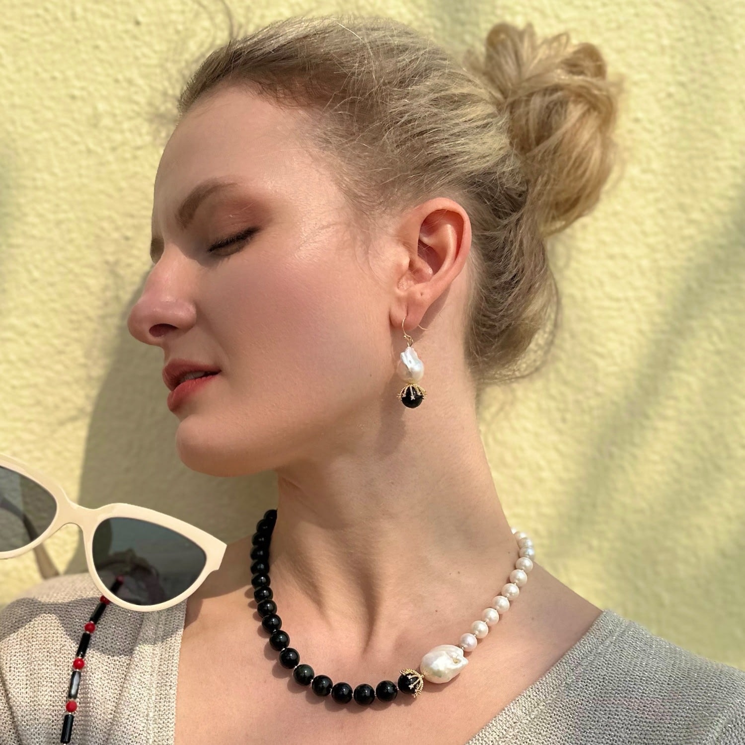 Baroque Pearls With Black Obsidian Timeless Earrings