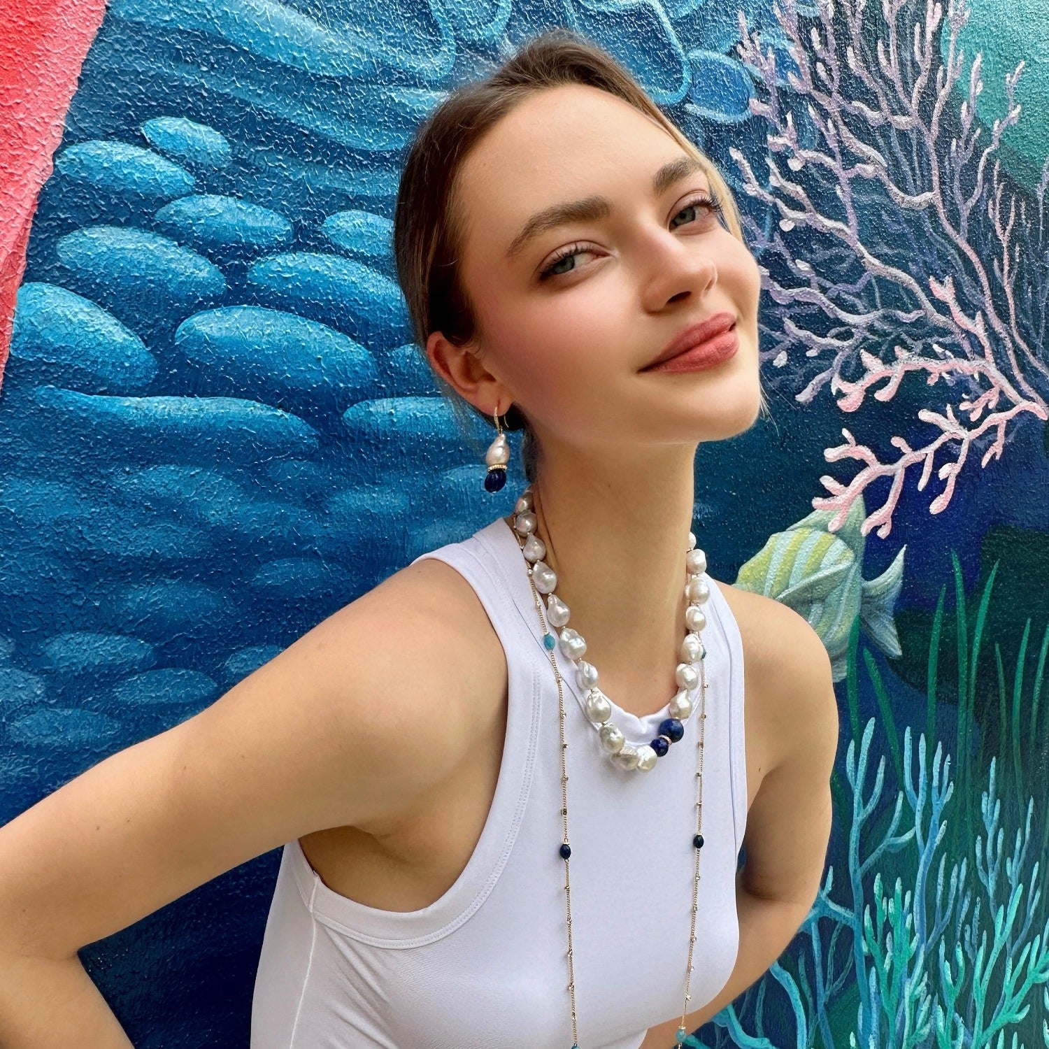 Baroque Pearls With Blue Lapis Chunky Necklace