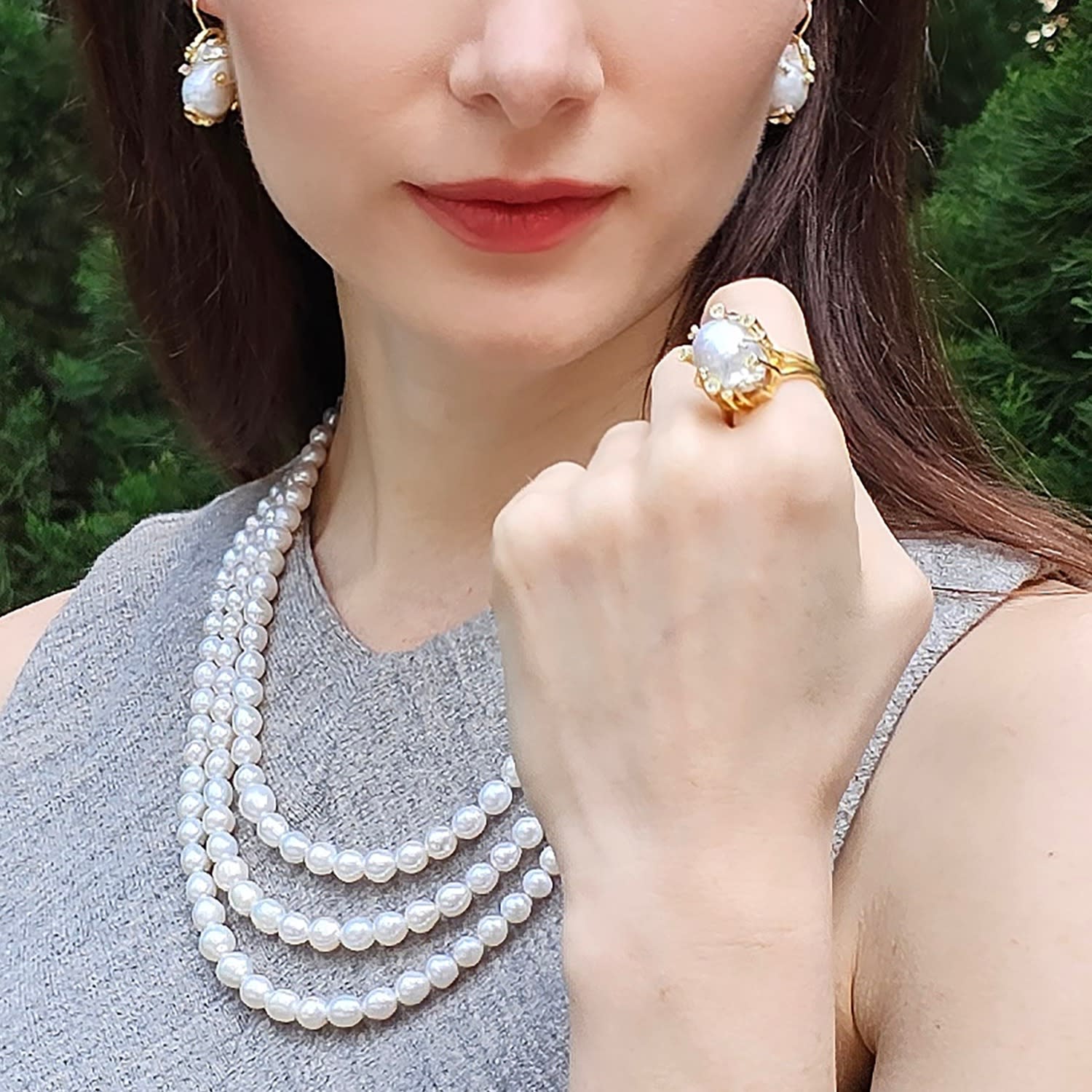Baroque Pearls With Gold Band Adjustable Ring