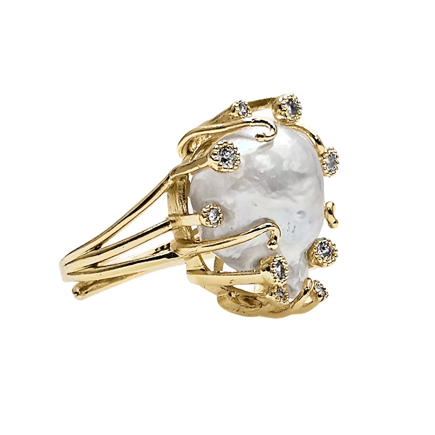 Baroque Pearls With Gold Band Adjustable Ring