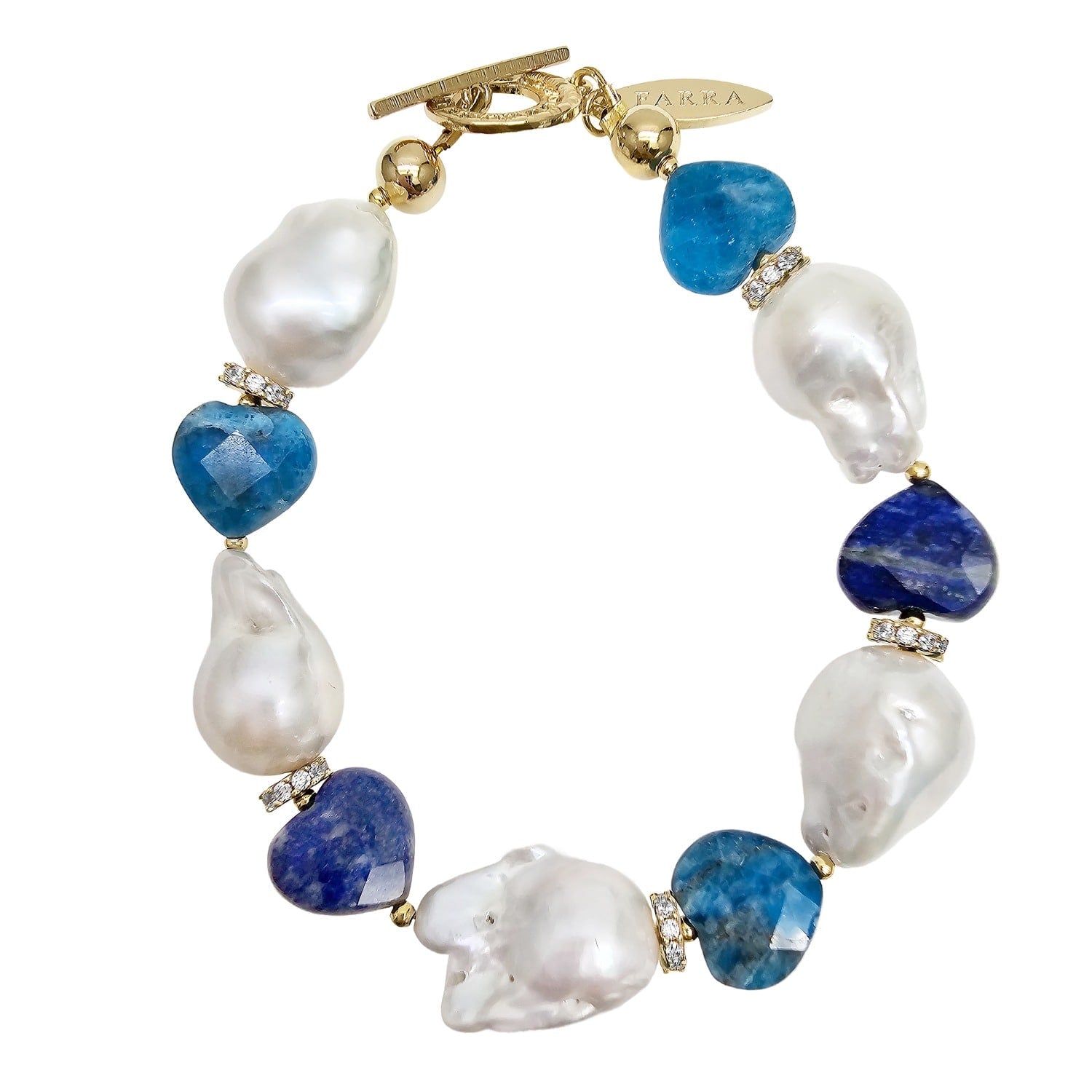 Baroque Pearls With Heart Shaped Lapis And Apatite Gorgeous Bracelet