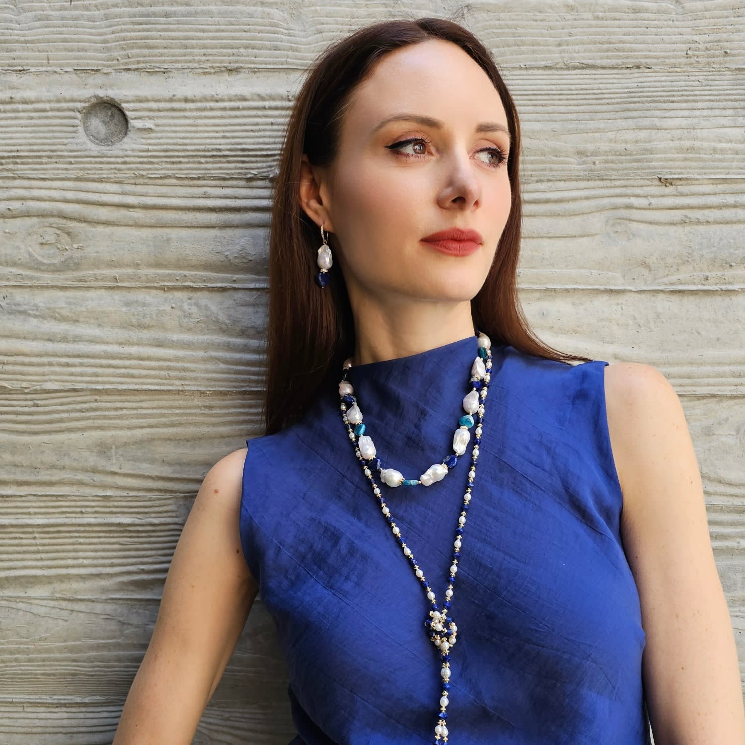 Baroque Pearls With Heart Shaped Lapis And Apatite Gorgeous Necklace