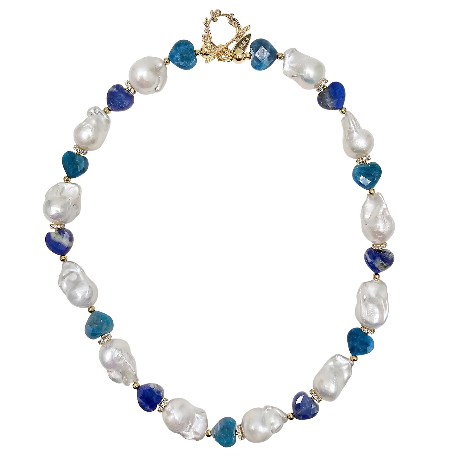 Baroque Pearls With Heart Shaped Lapis And Apatite Gorgeous Necklace