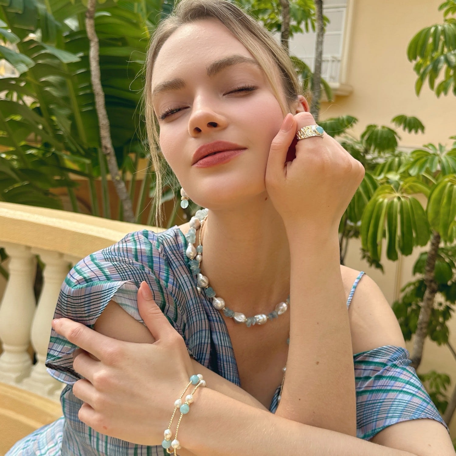 Baroque Pearls With Irregular Aquamarine Statement Necklace