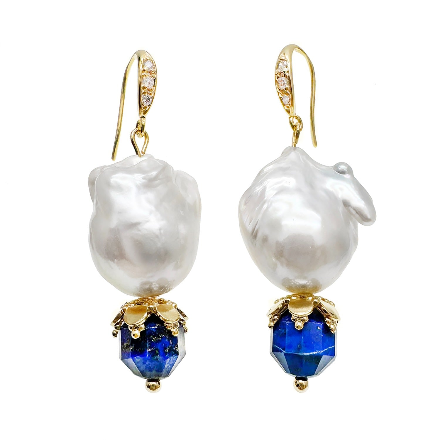 Baroque Pearls With Lapis Earrings