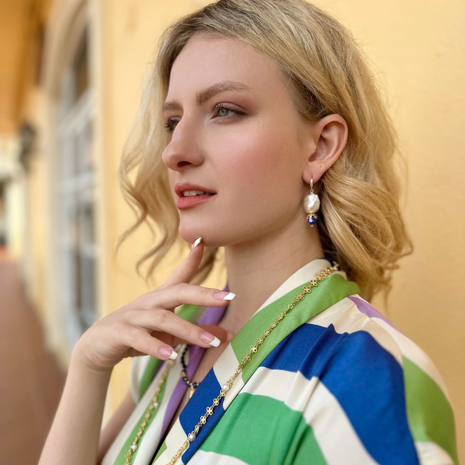 Baroque Pearls With Lapis Earrings