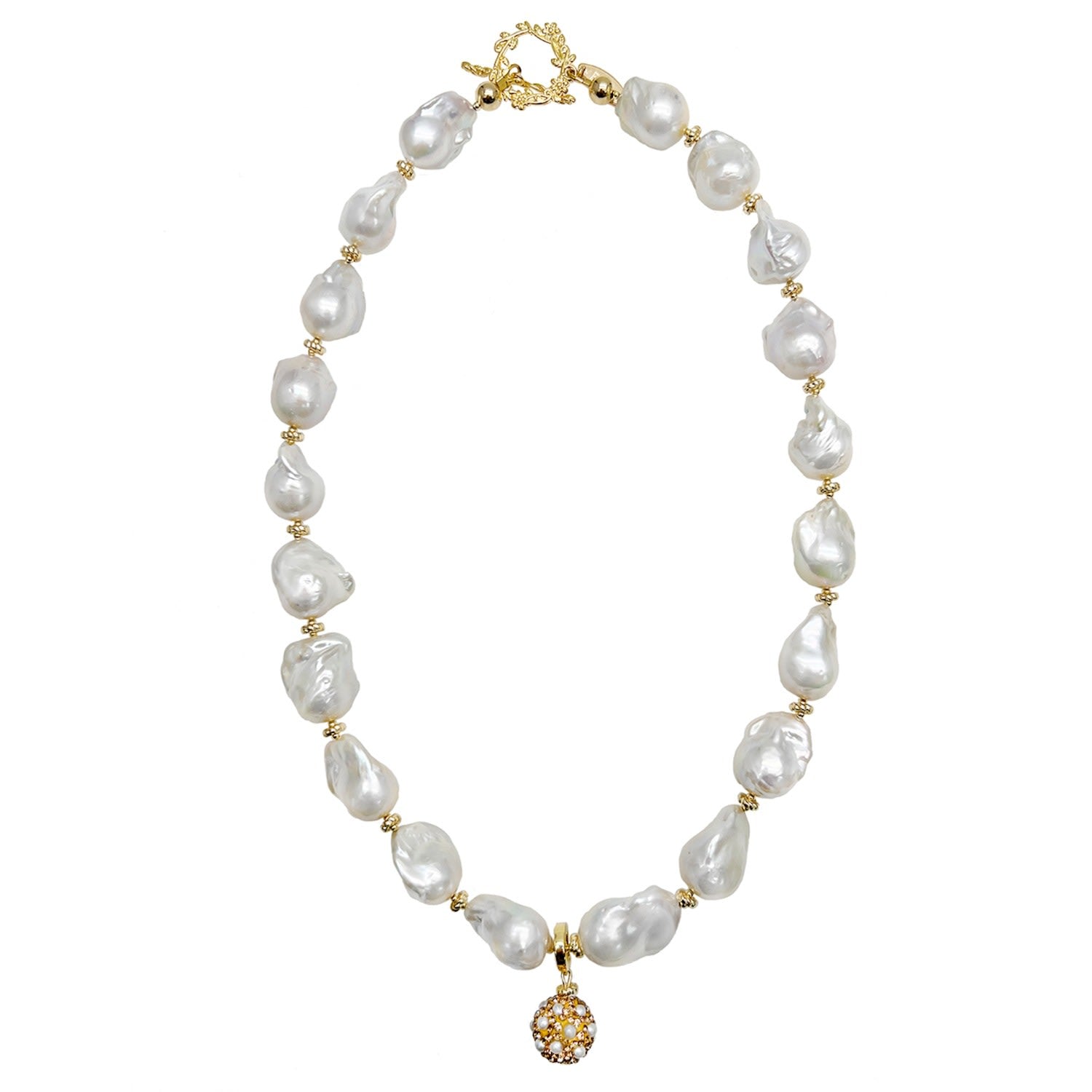 Baroque Pearls With Removable Rhinestone Pendant Necklace