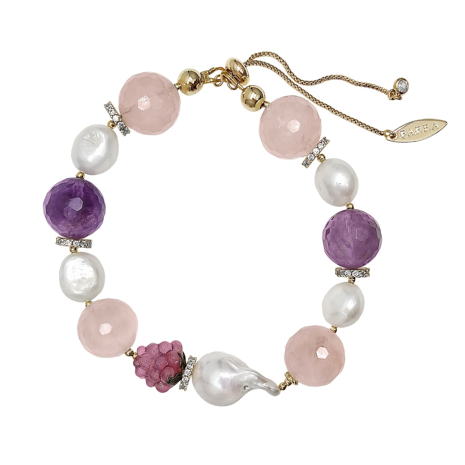 Baroque Pearls With Rose Quartz Amethyst And Raspberry Bracelet