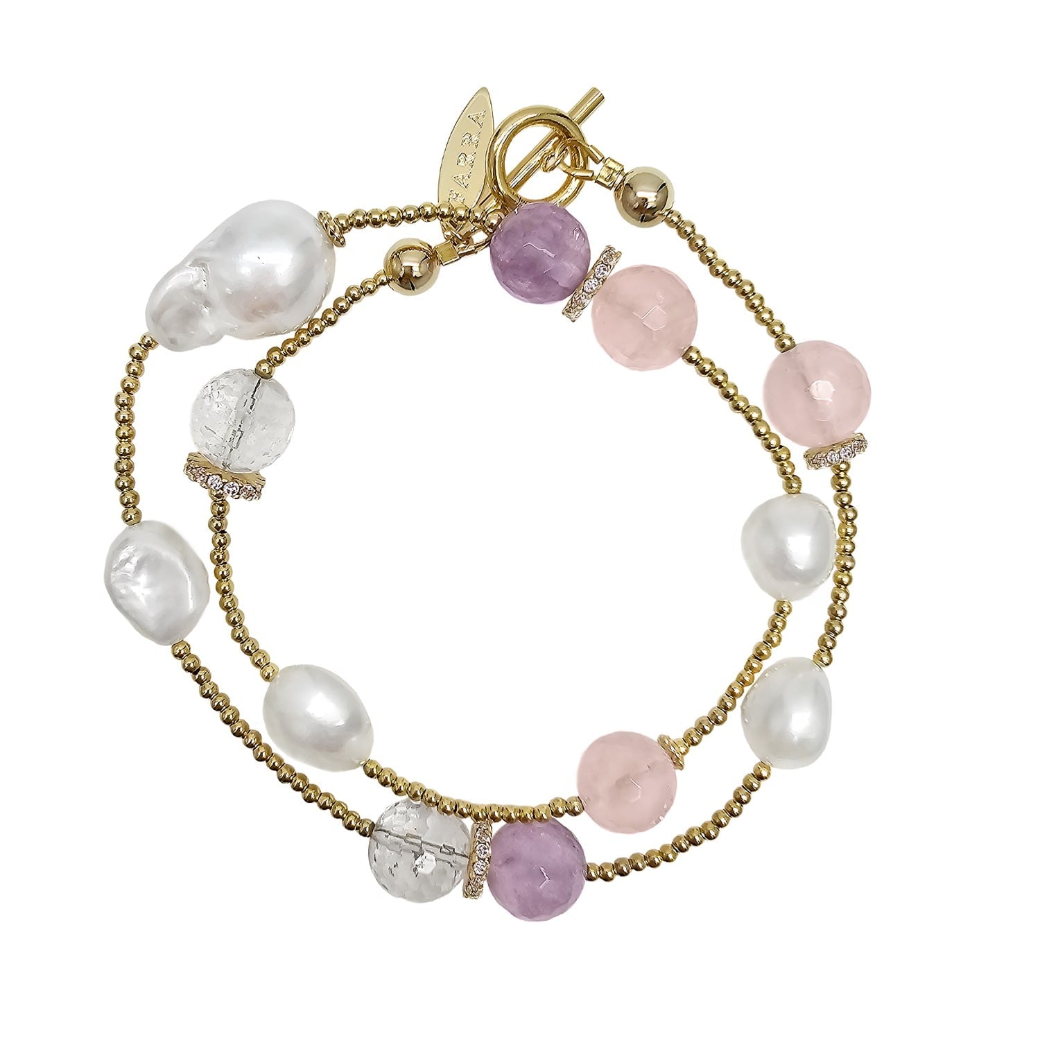 Baroque Pearls With Rose Quartz And Amethyst Double Layers Bracelet