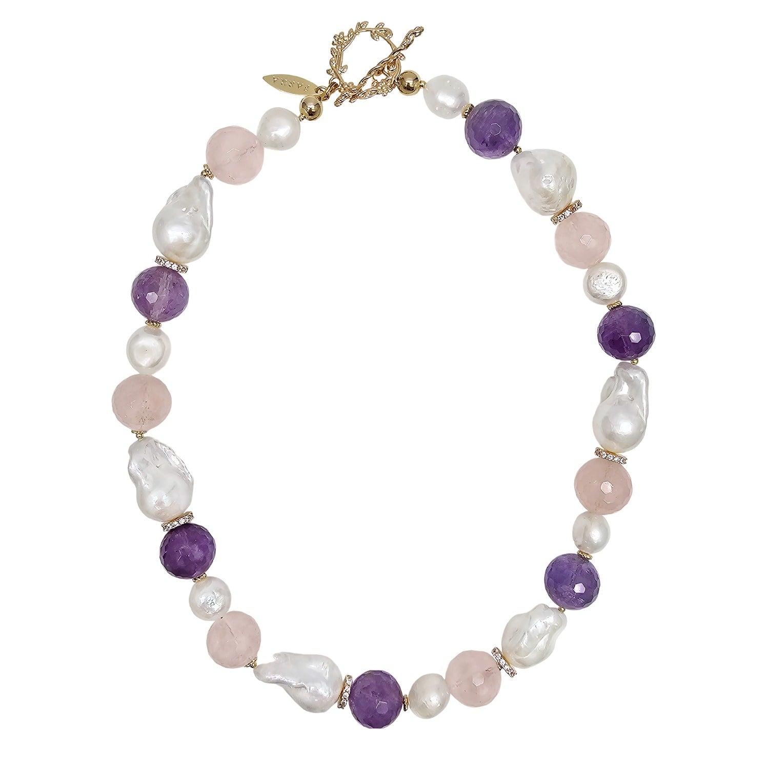 Baroque Pearls With Rose Quartz And Amethyst Necklace