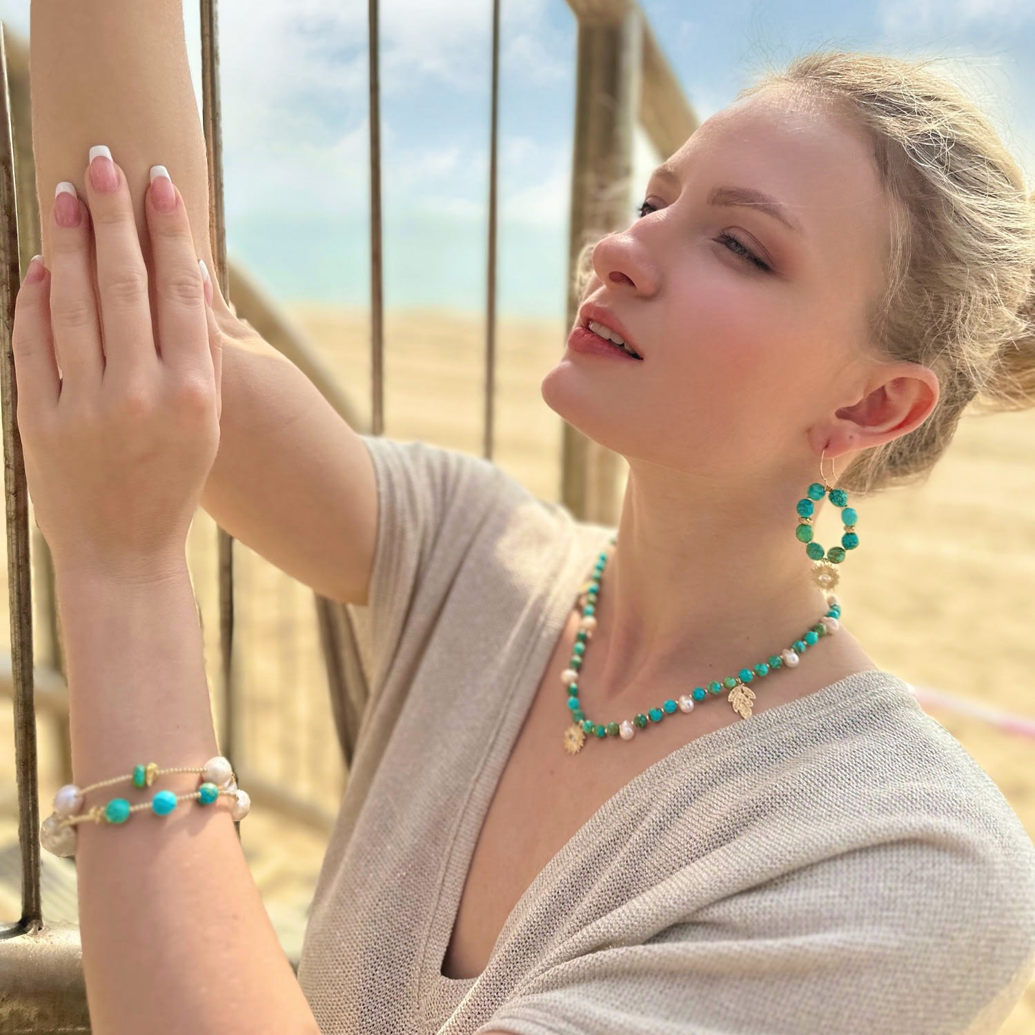 Baroque Pearls With Turquoise Double Layers Bracelet /Choker