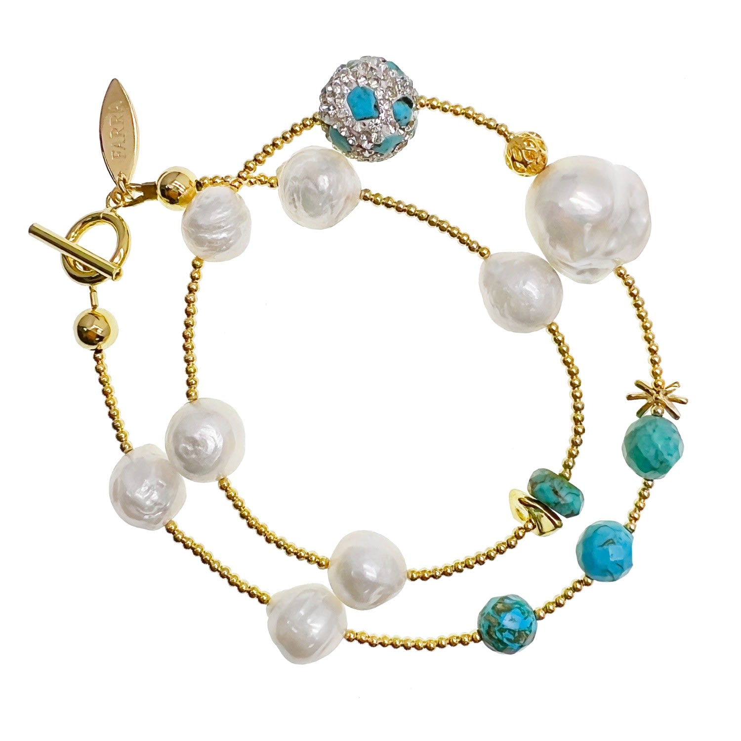 Baroque Pearls With Turquoise Double Layers Bracelet /Choker