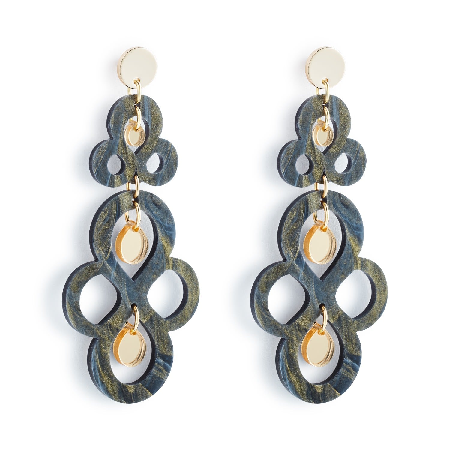 Batik Earrings - Black Swirl & Gold Mirror