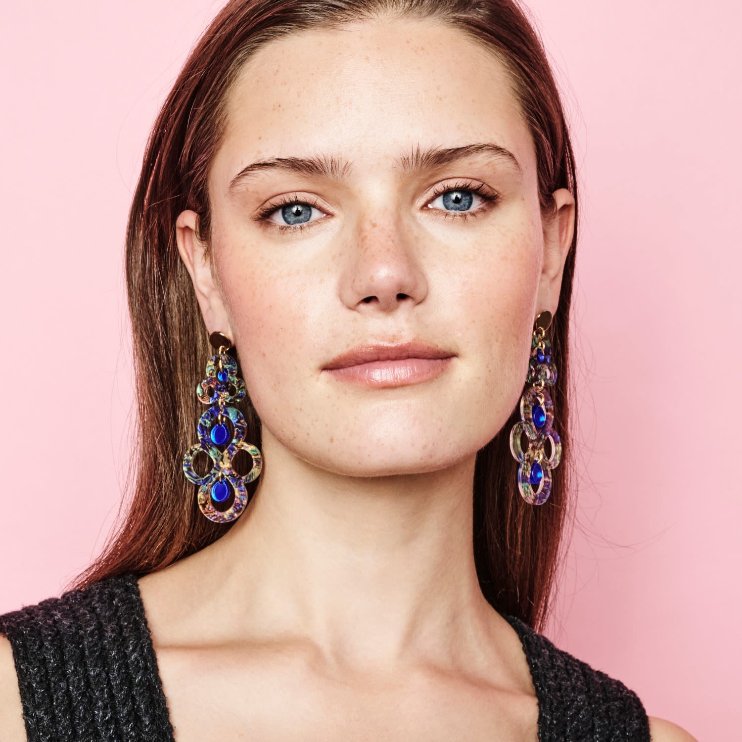 Batik Earrings - Blue Splatter & Blue Mirror