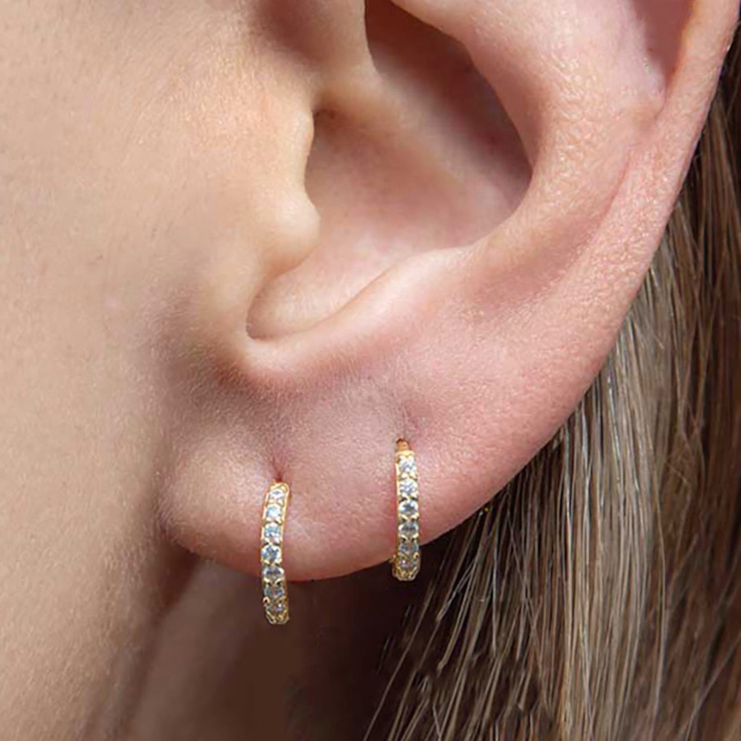 Eight Mm Gold Pave Huggies Earring