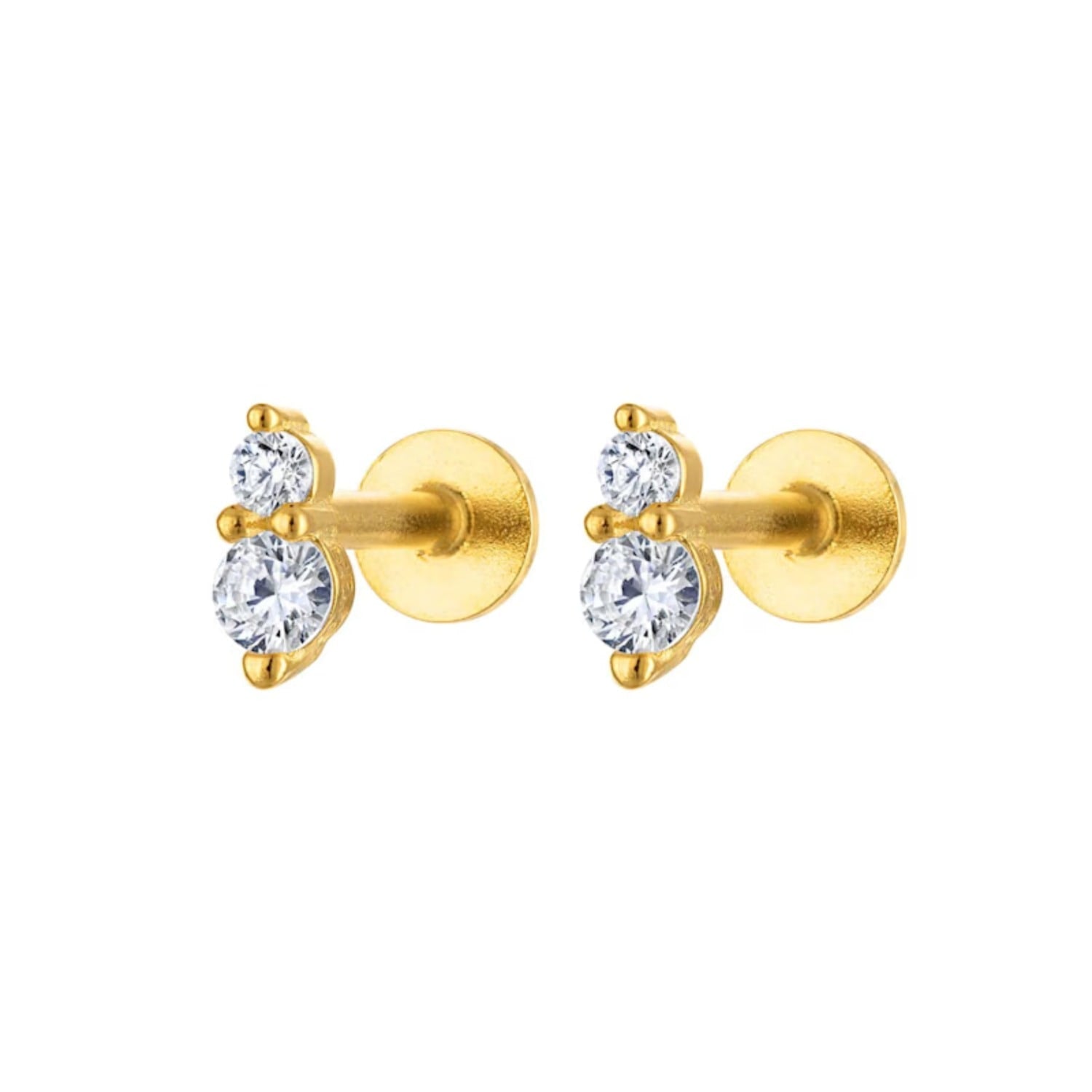 Princess Flat Back Gold Paves Earring Stud