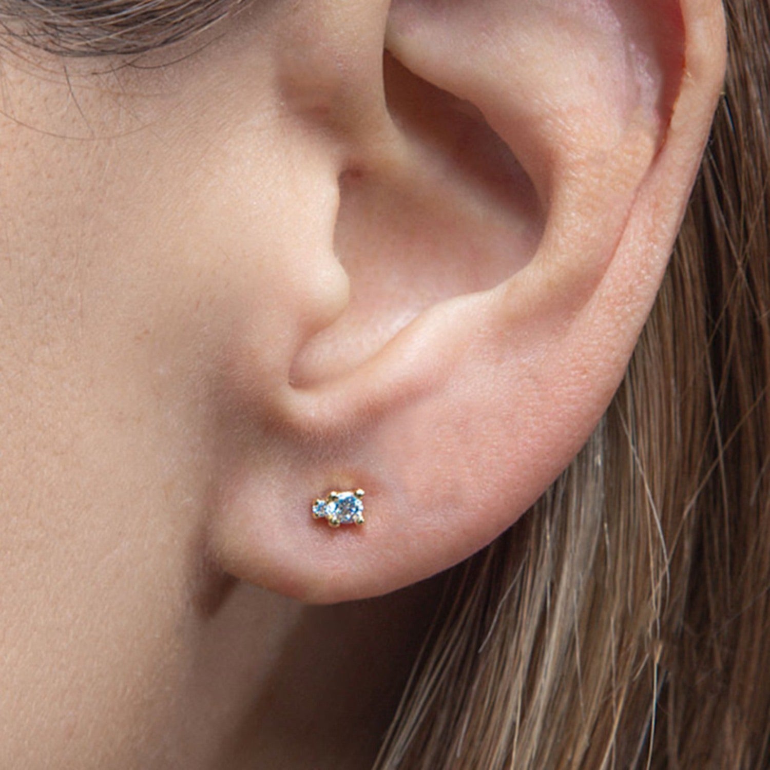 Princess Flat Back Gold Paves Earring Stud