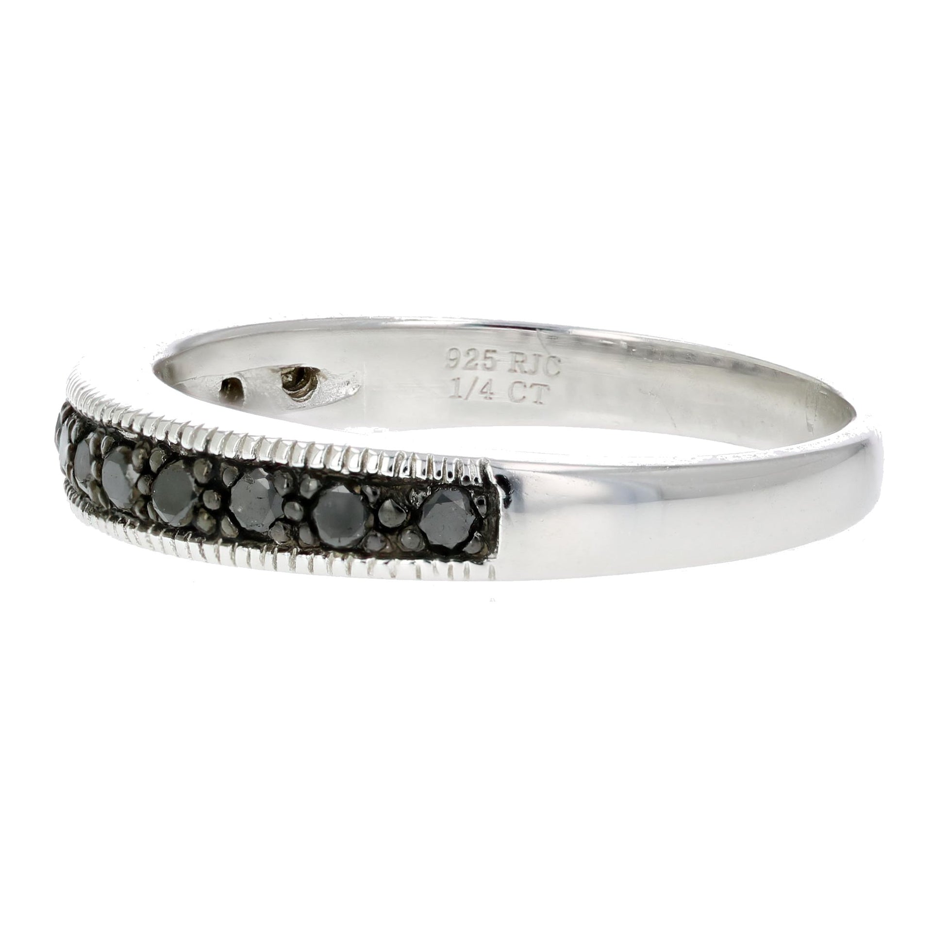 1/4 cttw Black Diamond Ring Wedding Band with Milgrain in .925 Sterling Silver