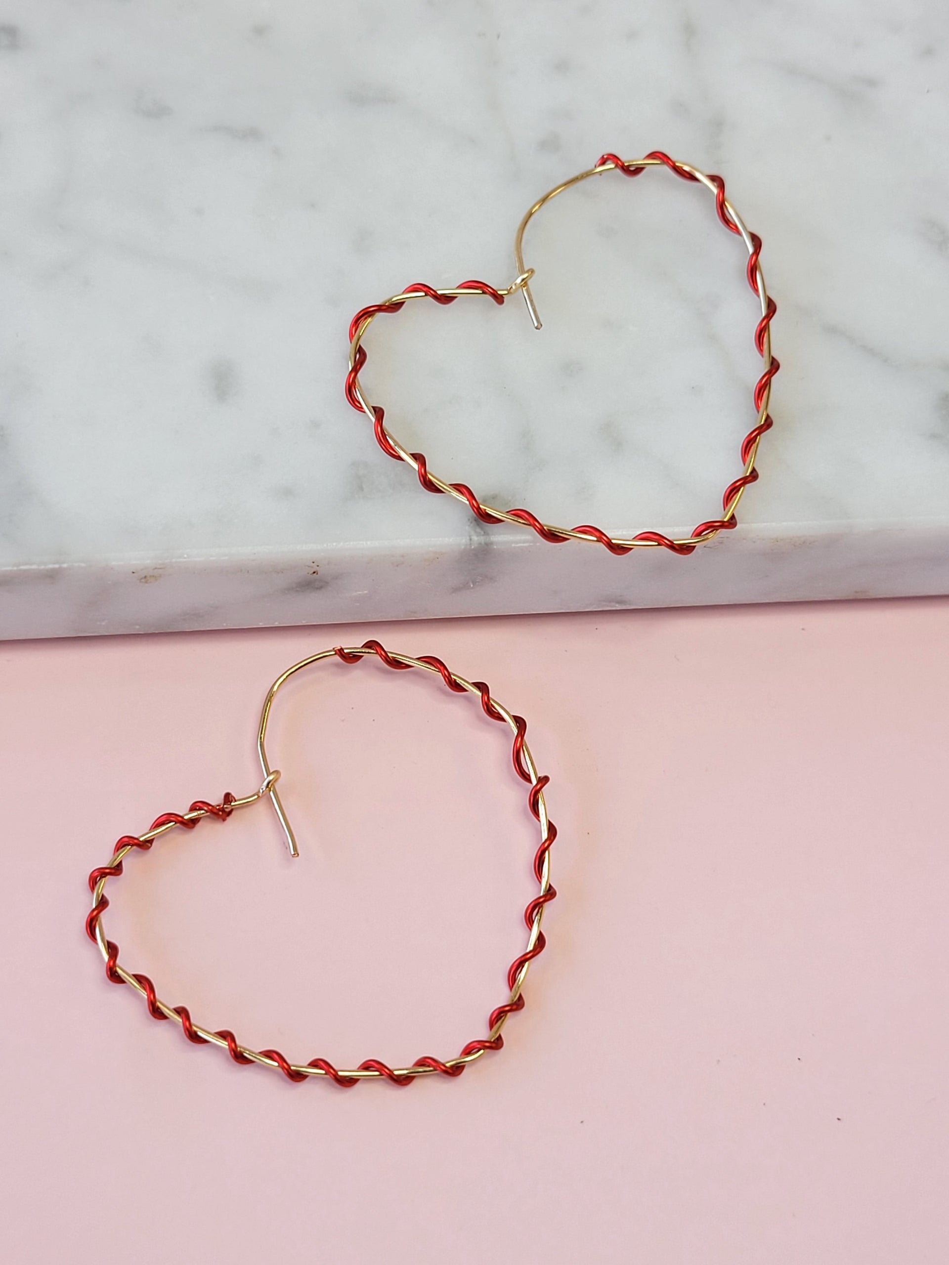 Wrapped Around the Heart Earring in Gold with Red Wrap