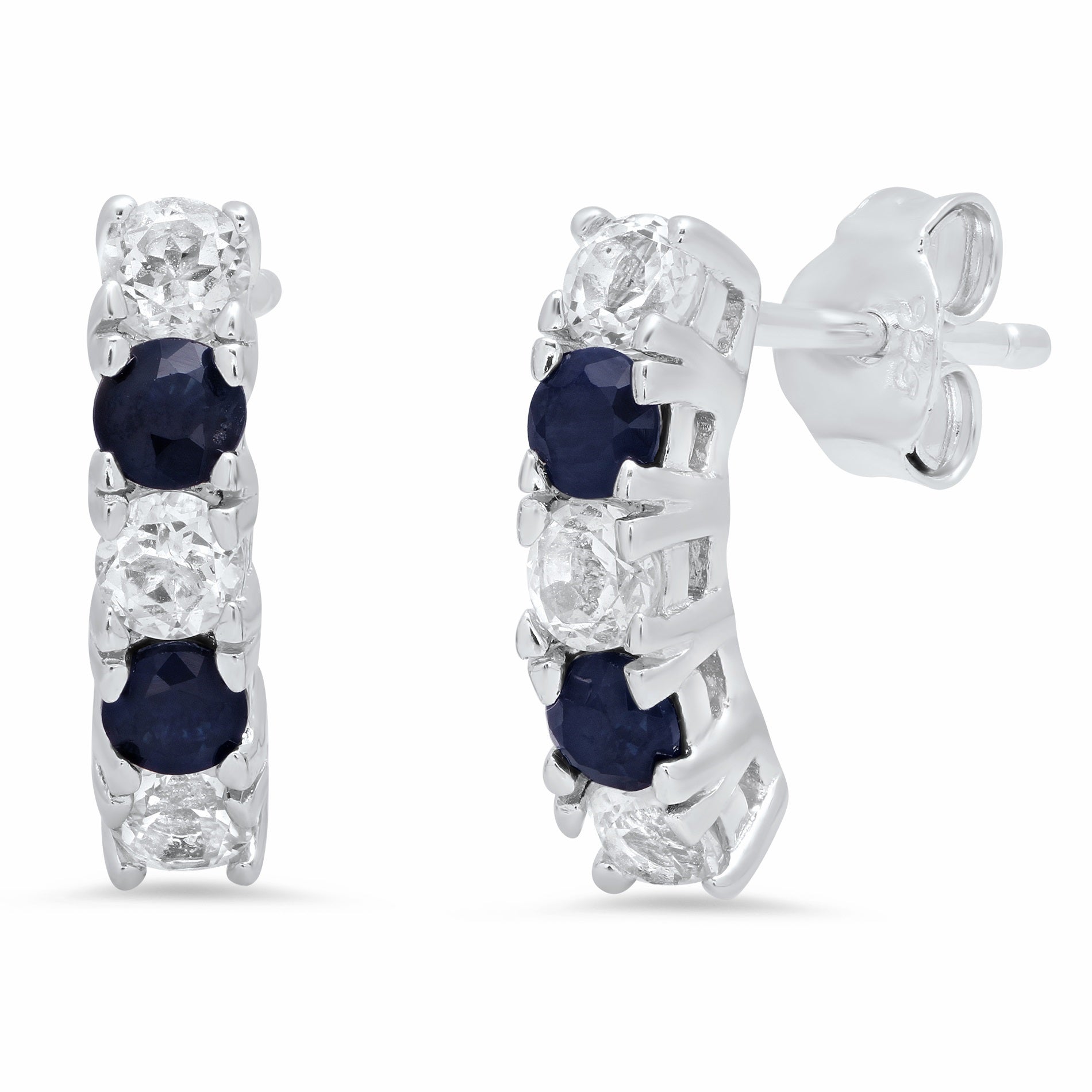 Sterling Silver Round Genuine Gemstone and White Topaz Curved Earring