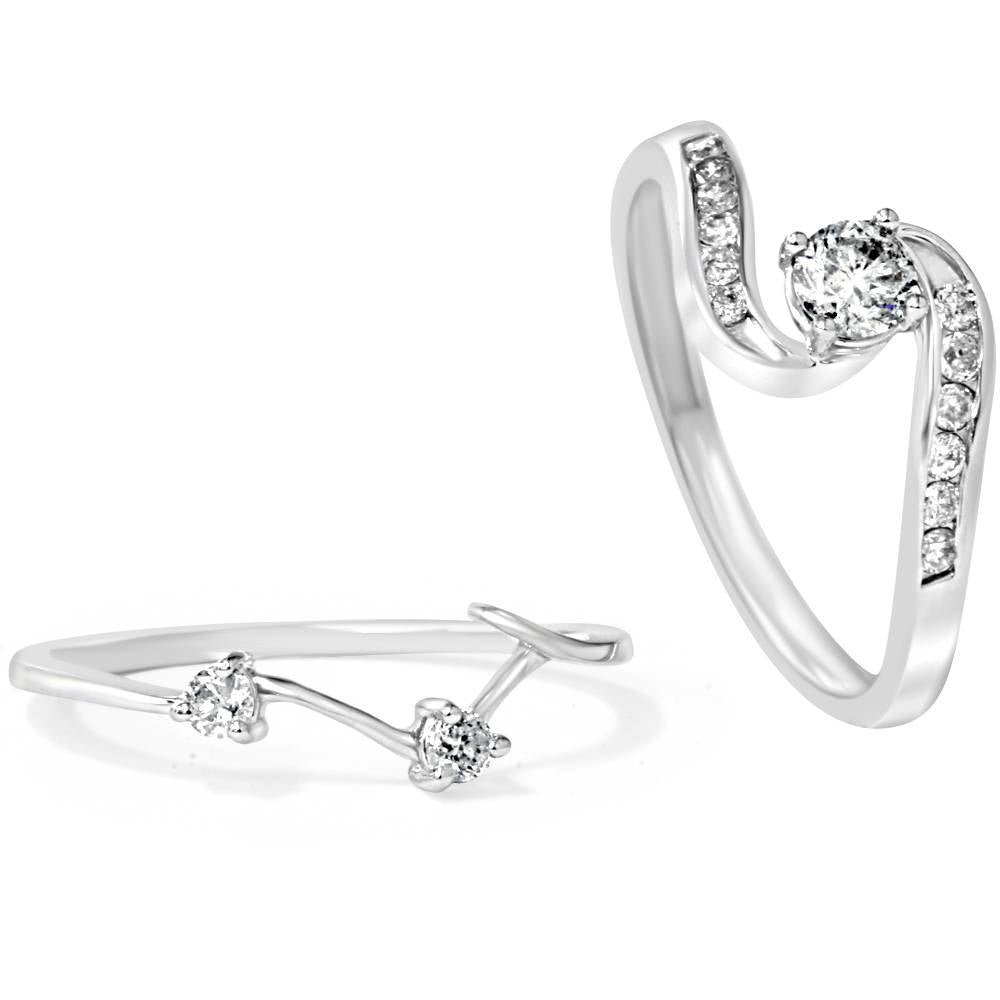 1/2 CT Twist Diamond Engagement Wedding Ring Set 14K White Gold